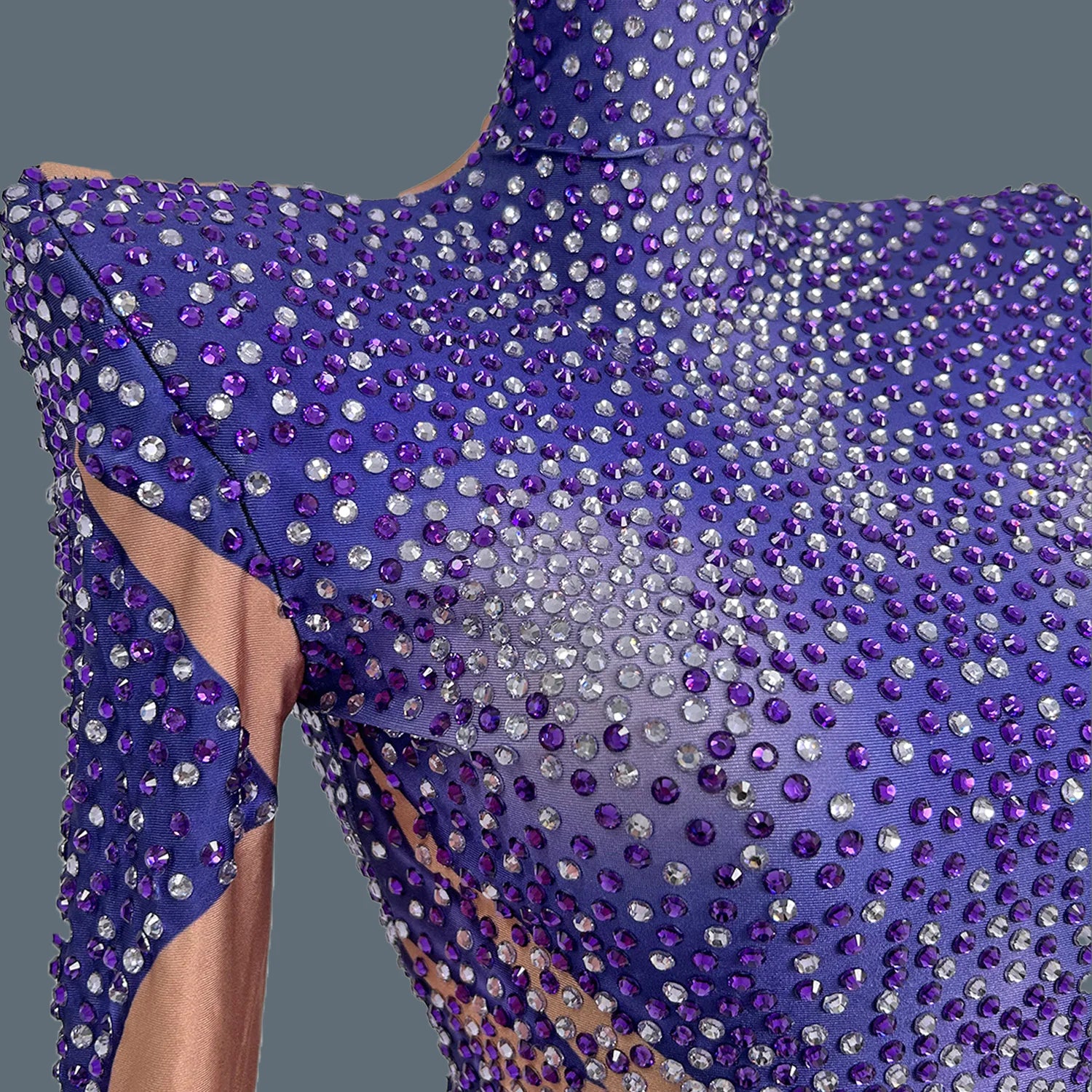 Fancy Rhinestone Purple Bodysuit Party Bar Show Perfprmance Costume Sensual Curves Shine Bodysuit Black Girls Club Wear Shandian