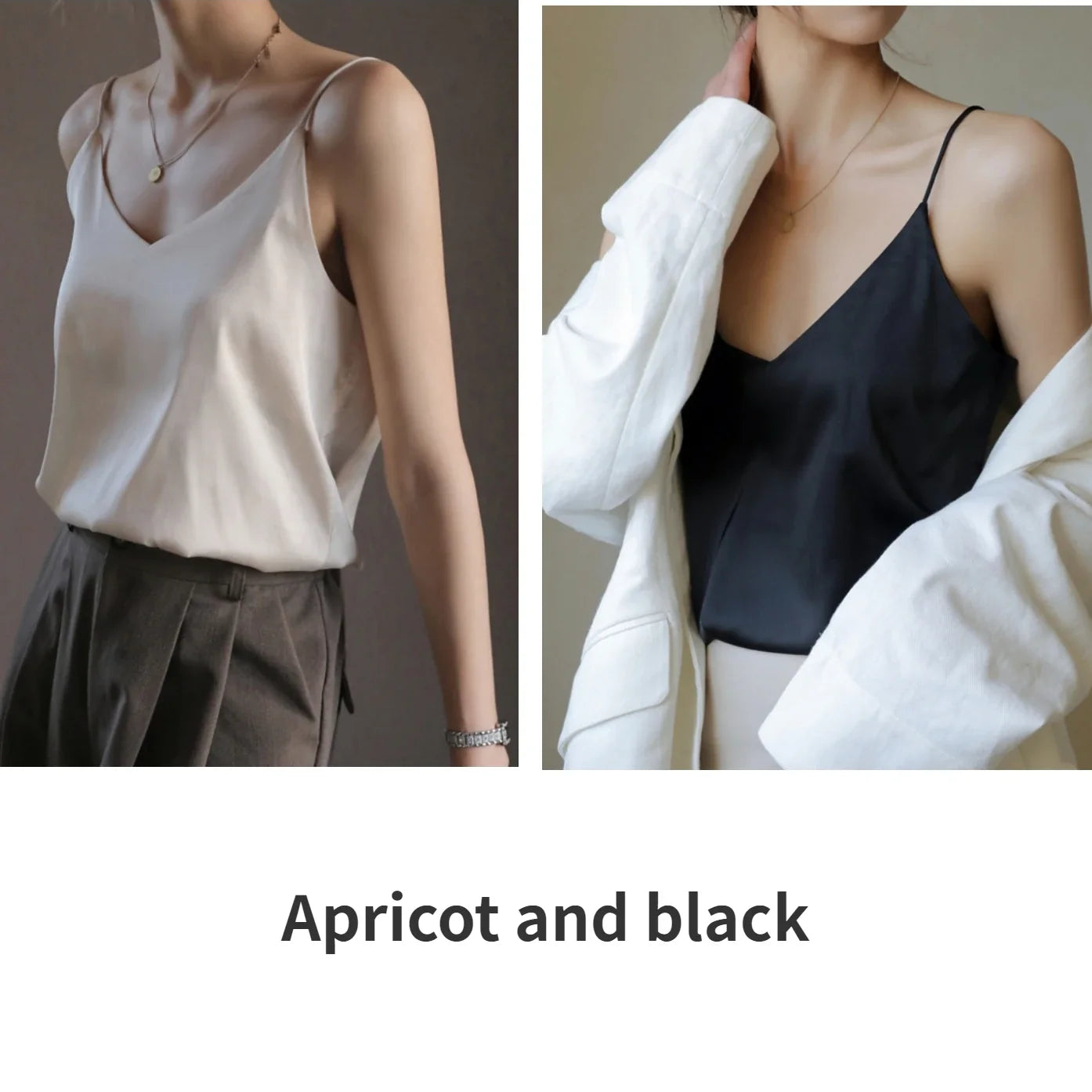 Grey Camisoles for Women Acetate SATIN Loose Summer Spaghetti Strap Tank Top Solid V-neck Fashion Sexy Backless Tanks & Camis Apricot and black