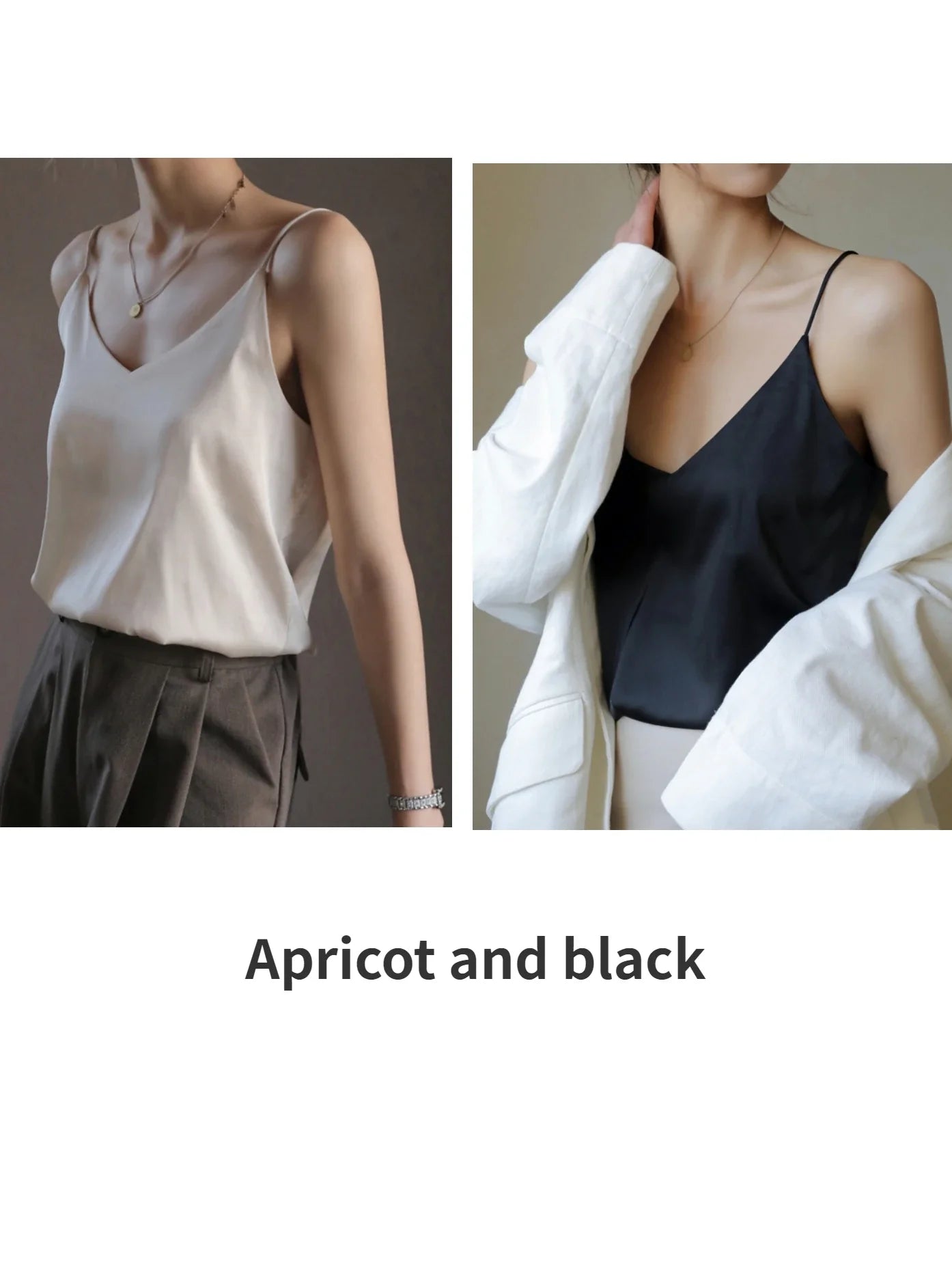 Grey Camisoles for Women Acetate SATIN Loose Summer Spaghetti Strap Tank Top Solid V-neck Fashion Sexy Backless Tanks & Camis Apricot and black
