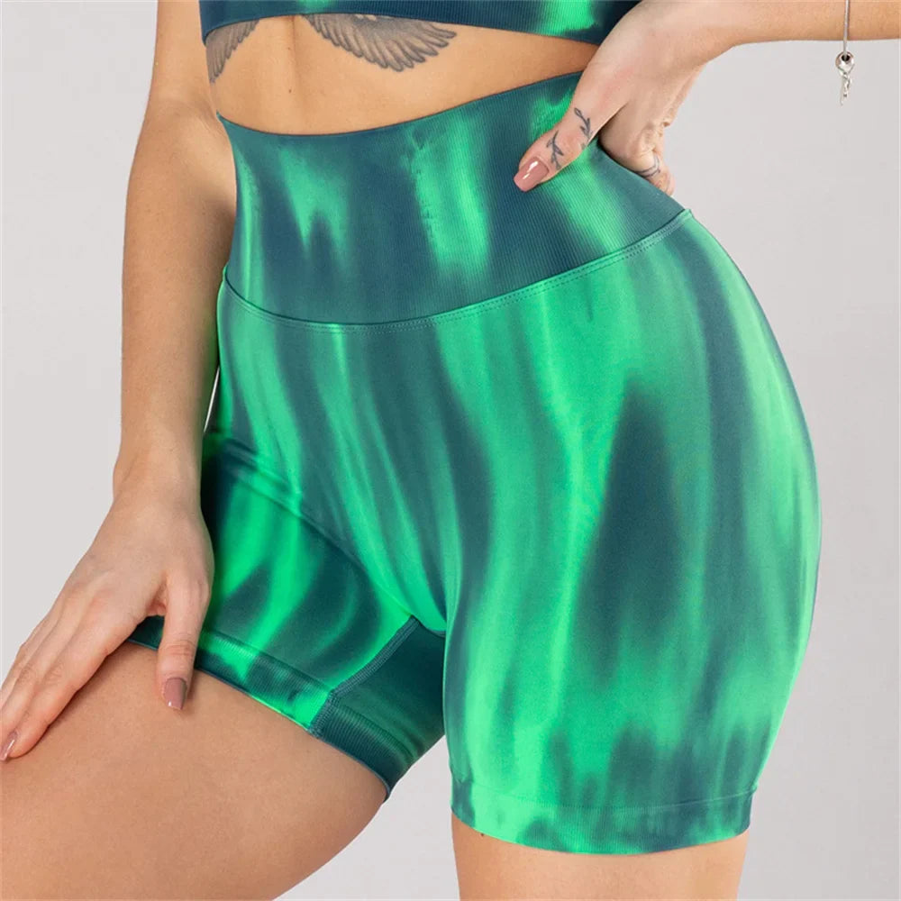 Fashion Aurora Print Seamless Gym Scrunch Shorts Set Push Up Women Sportswear Yoga Wear Training Suit for Fitness Sport Outfit Shorts 1