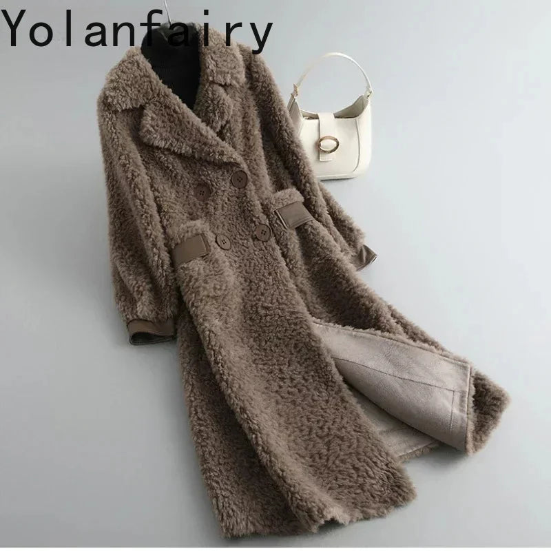 High Street Wool Fur Jacket Women Clothes Warm Fur Coat Women Winter Fashion Mid Length Sheep Shearling Fur Jackets for Women Zm