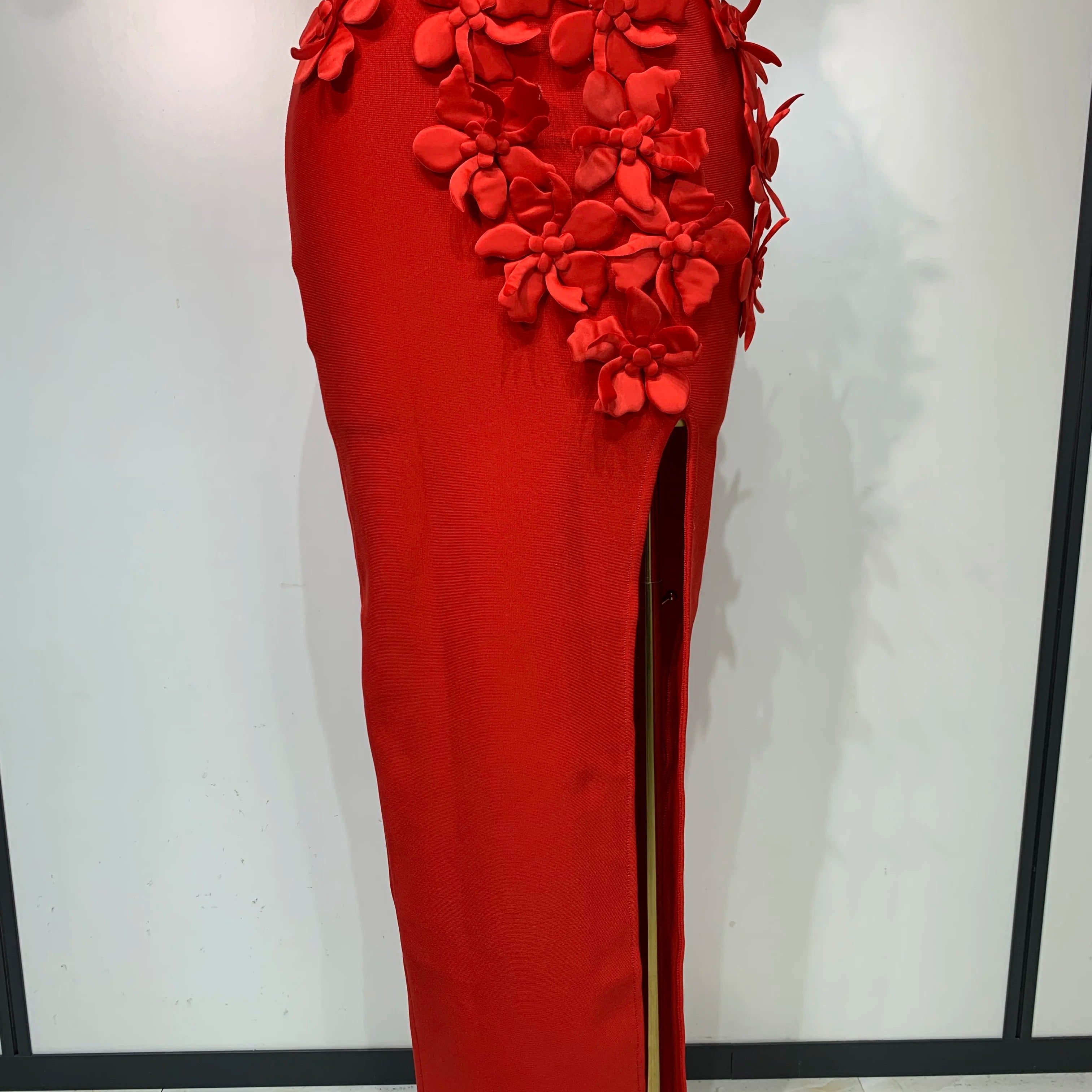 Women Sexy Sleeveless Flower Hollow Out Evening Party Bandage Dresses Red Knitted Bodycon Birthday Wedding Guest Clothing