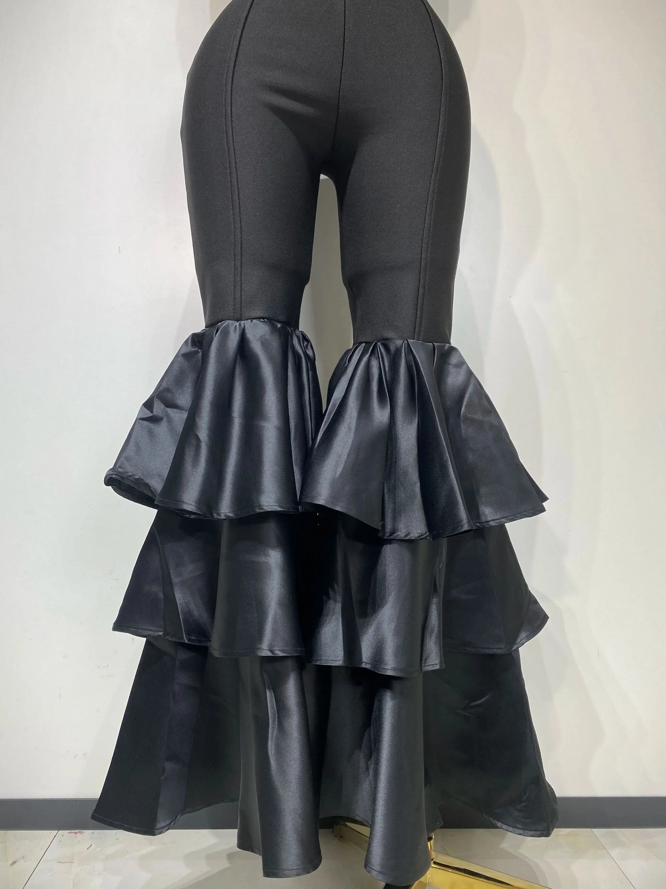 Women Luxury Birthday Sexy Strapless Ruffles Bodycon Flare Black Bandage Jumpsuit 2025 Celebrity Designer High Street Rompers