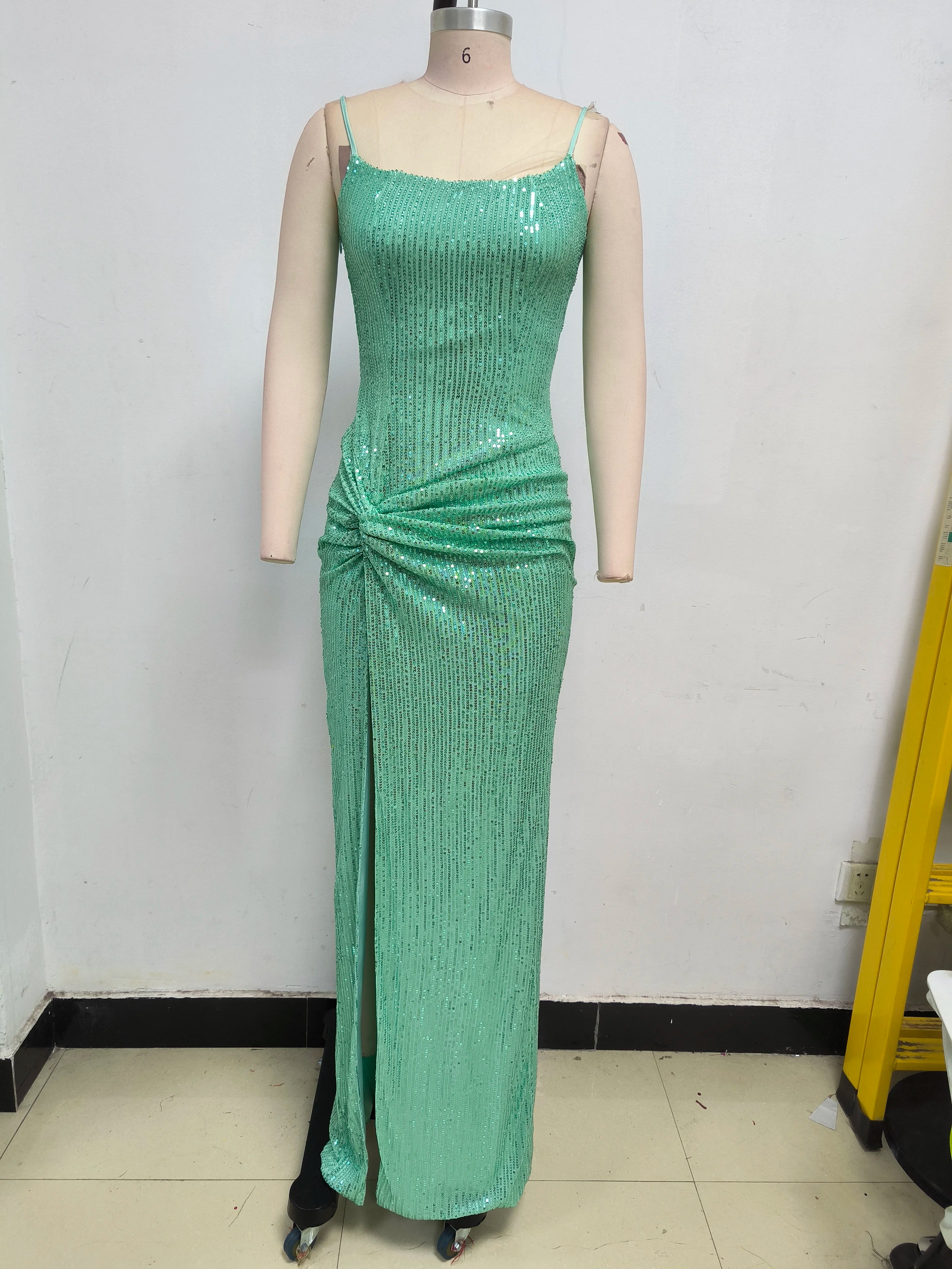 Shinning Sequins Women Sexy Strap Bodycon Long Maxi Dress Fashion Celebrate Nightclub Party Birthday Photo Shoot Wear