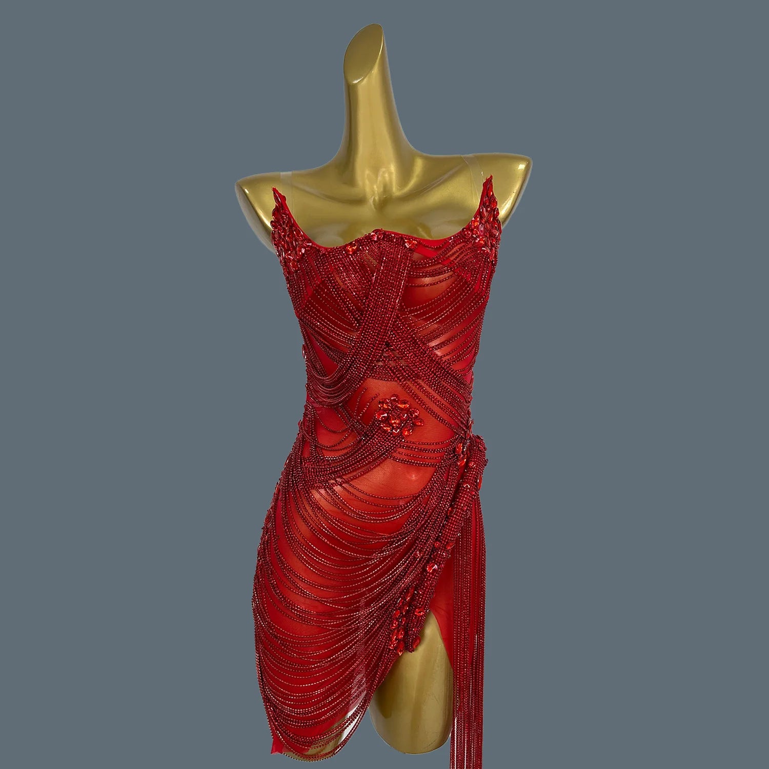 Luxurious Sparkly Rhinestone Evening Mini Dress for Women Fancy Nightclub Stage Performance Wear Dinner Party Sexy Dress Luoli Red Red