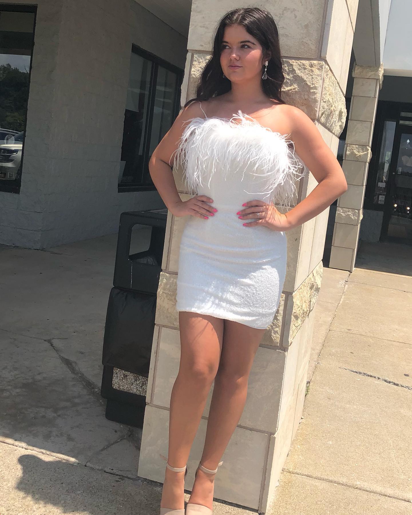 Sequin Mini Hoco Dress 2024 NYE Feather Strapless Short Lady Formal Homecoming Party Gown Club Night Cocktail Prom Gala RoseGold White