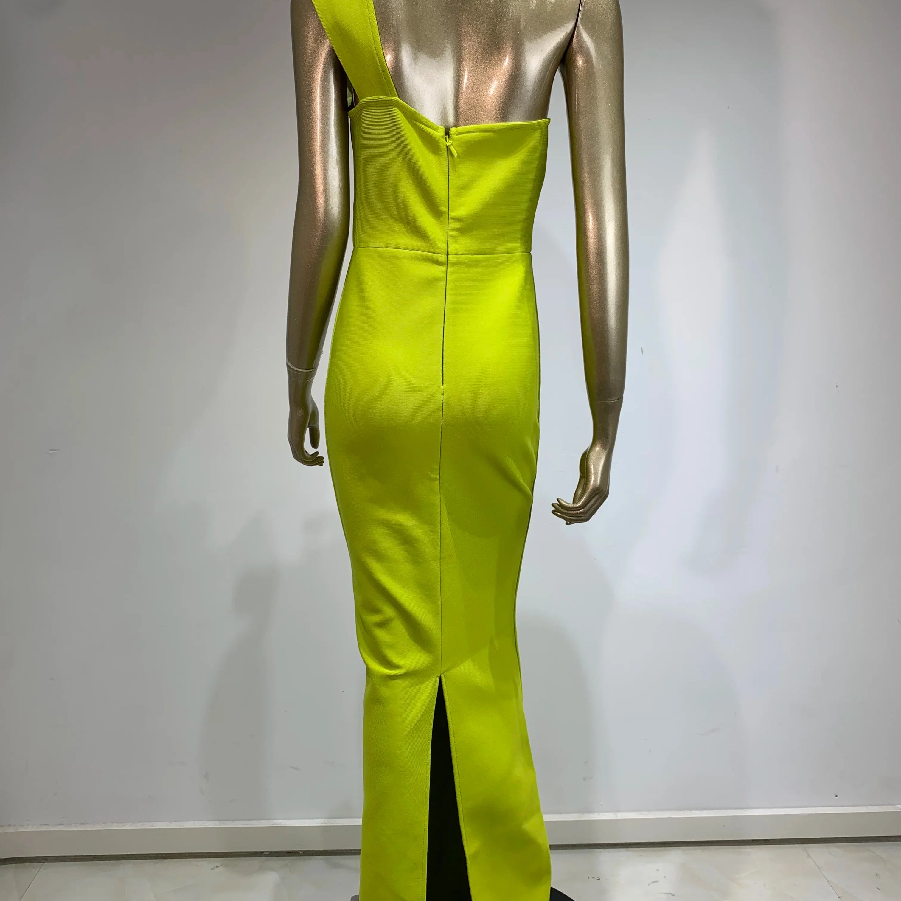 Women Celebrity Sexy One Shoulder Green Flower Maxi Long Bodycon Bandage Dress Elegant Evening Club Party Dress