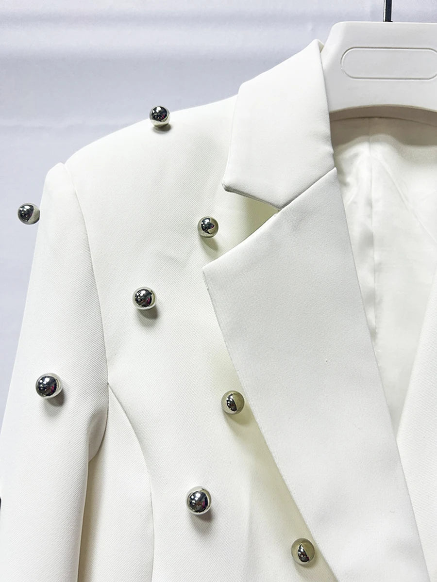 Solid Slimming Spliced Bead Fashion Short Jackets for Women Lapel Long Sleeves Temperament Jacket Female Clothing