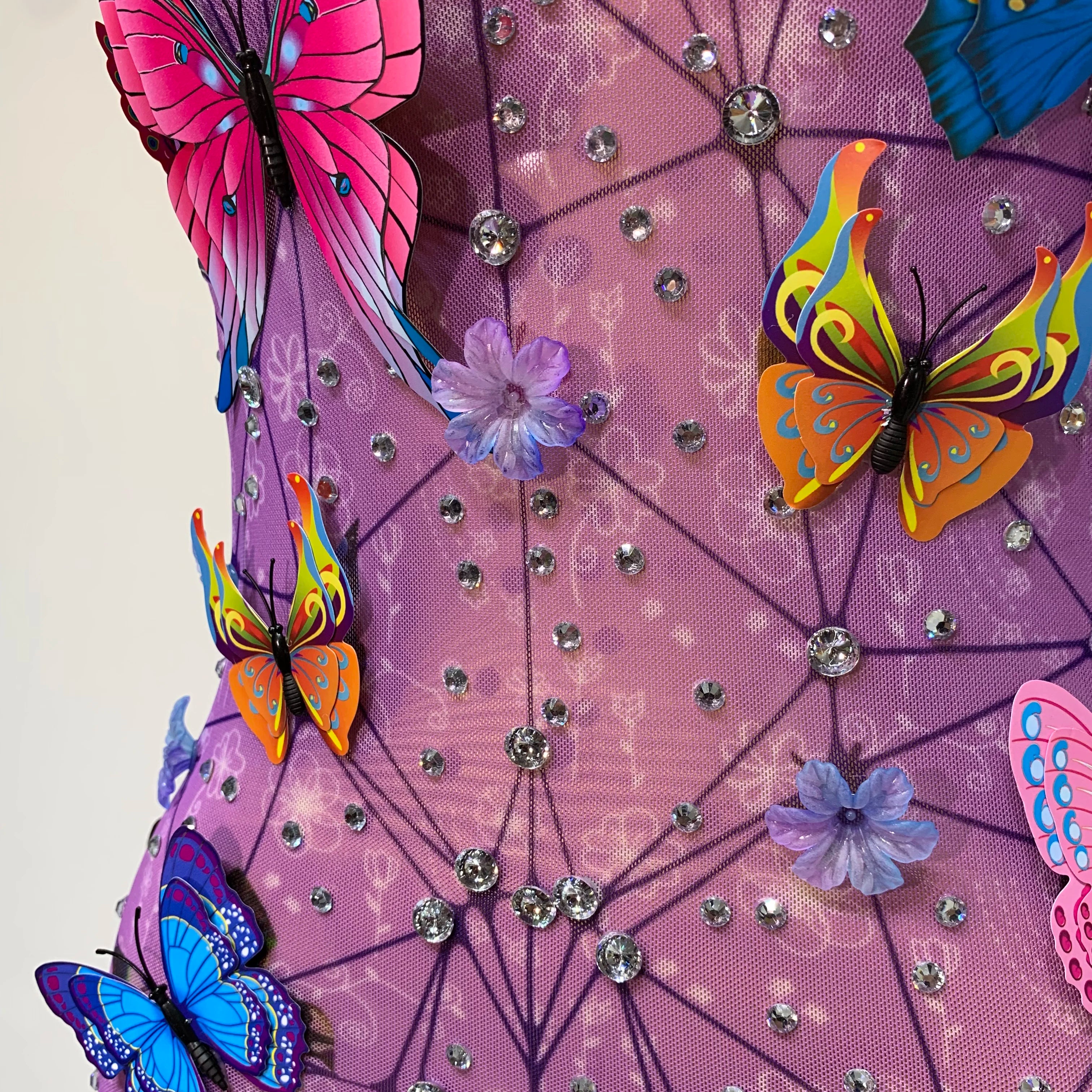 Sparkly Women Sexy Mesh See Through Dress 2025 Butterfly Purple Celebrity Luxury Birthday Nightclub Stage Outfit