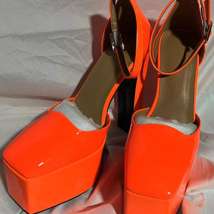 Spring and Summer New Women's High Heels Patent Leather Wedding Shoes Luxury Sexy Paris Fashion Banquet orange