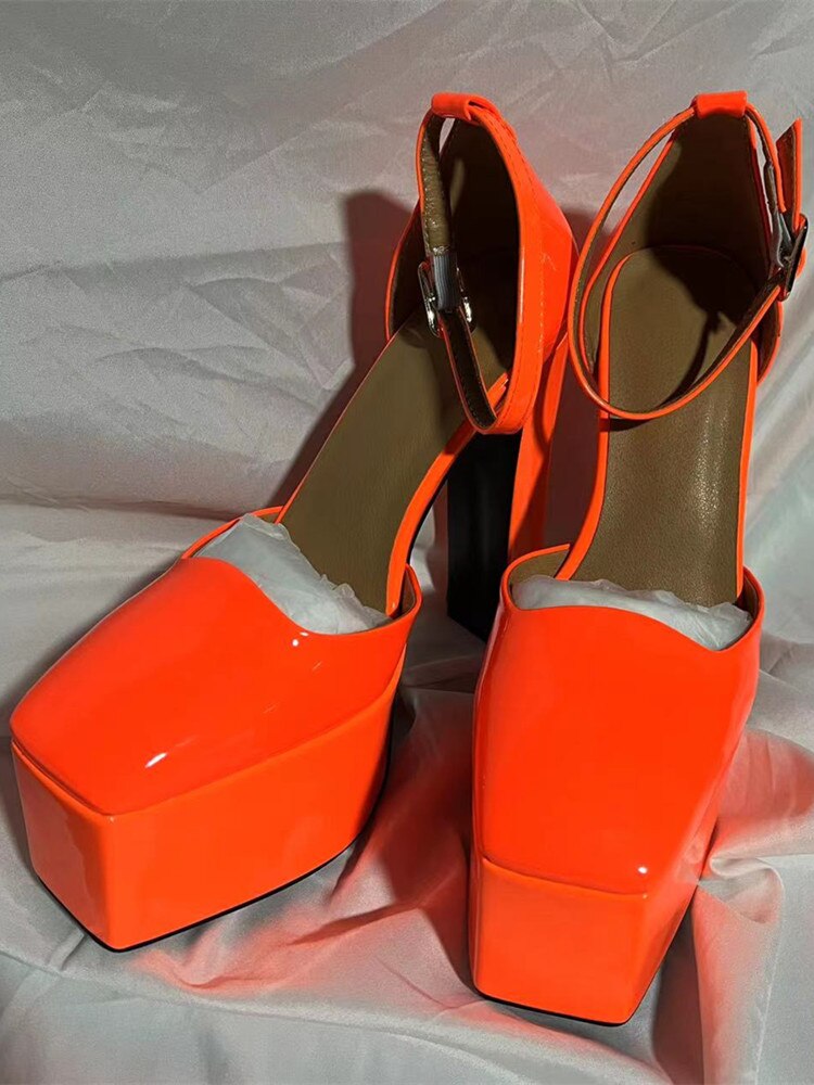 Spring and Summer New Women's High Heels Patent Leather Wedding Shoes Luxury Sexy Paris Fashion Banquet orange