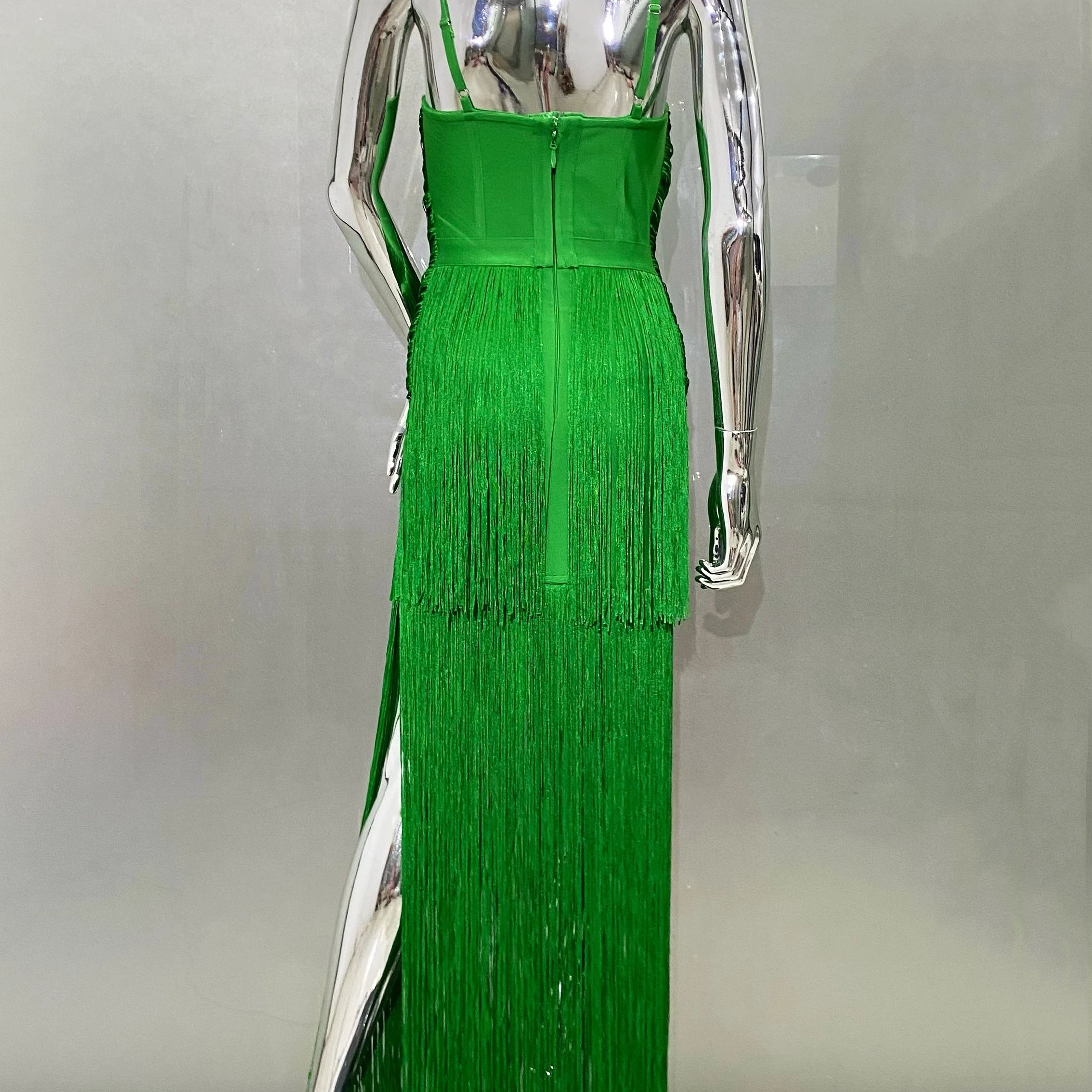 STOCK Super Shining Diamond Tassel Sexy V-Neck Mini Dress Fashion Woman Birthday Party Outfit Performance Costume