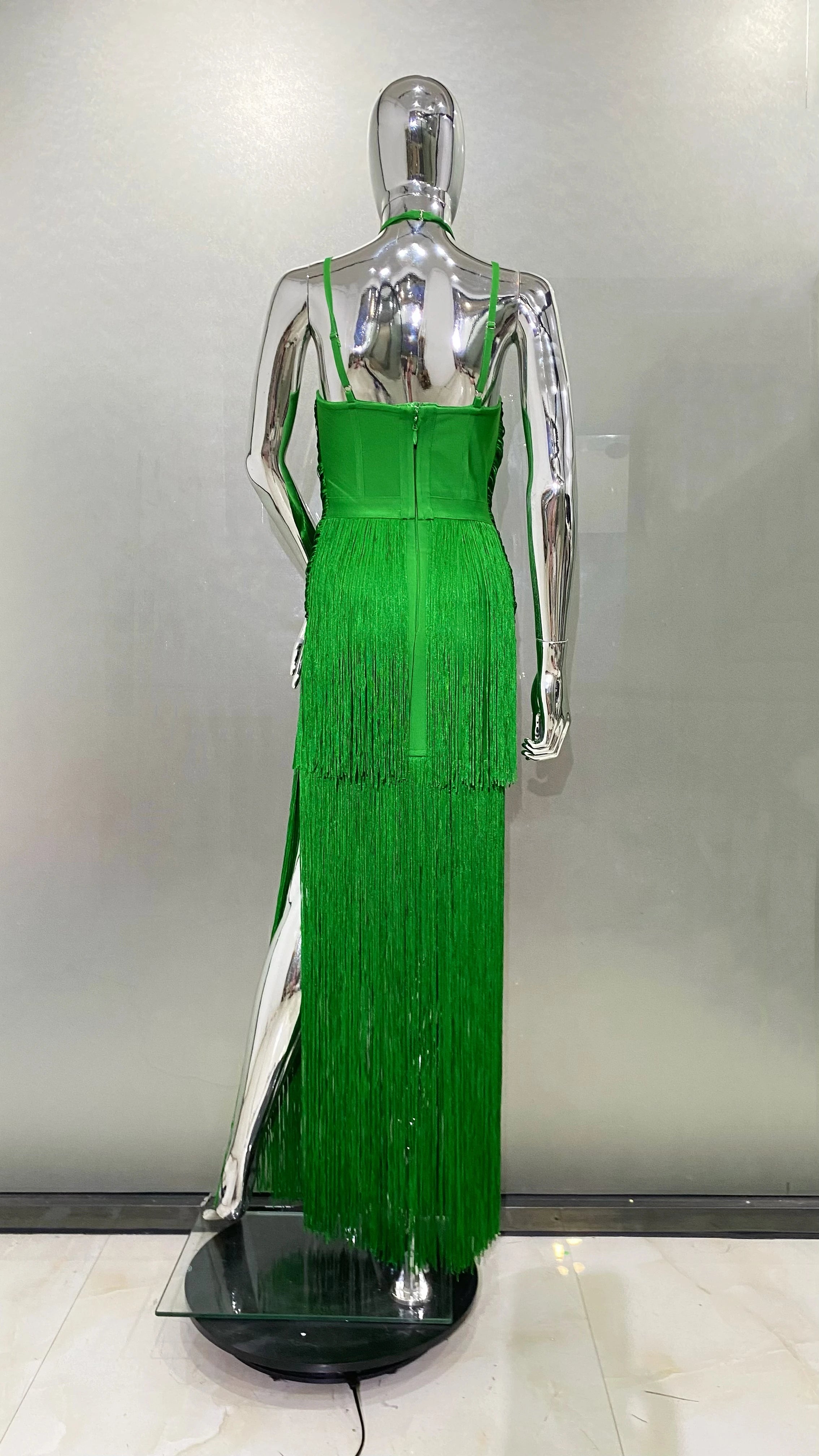 STOCK Super Shining Diamond Tassel Sexy V-Neck Mini Dress Fashion Woman Birthday Party Outfit Performance Costume