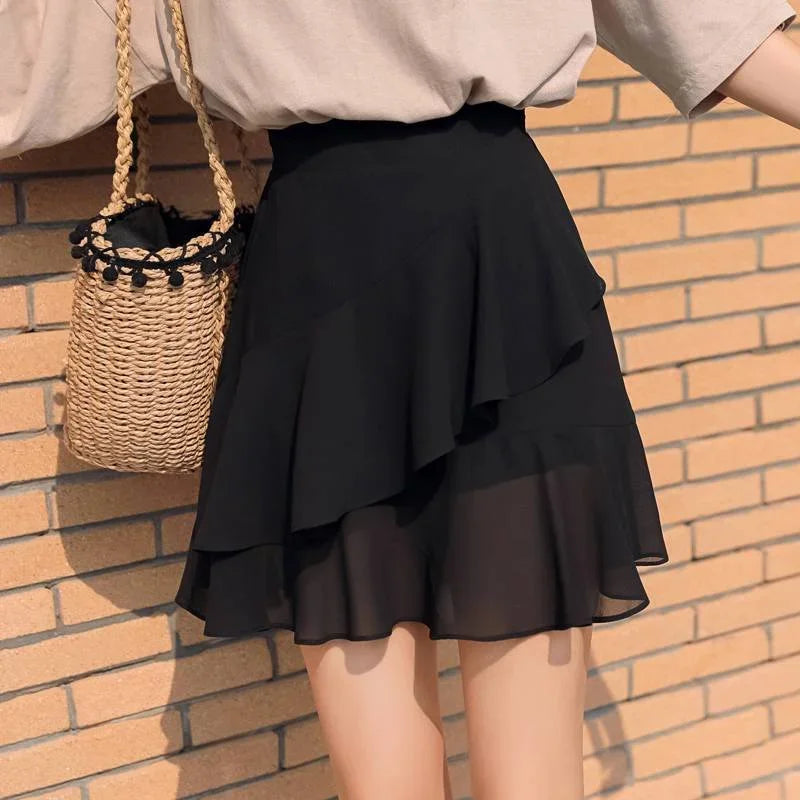 Womens Skirt Ruffle Skirts for Women Black Beach Clothing Chiffon Fashion Premium Luxury A Line Summer New in Korean Style