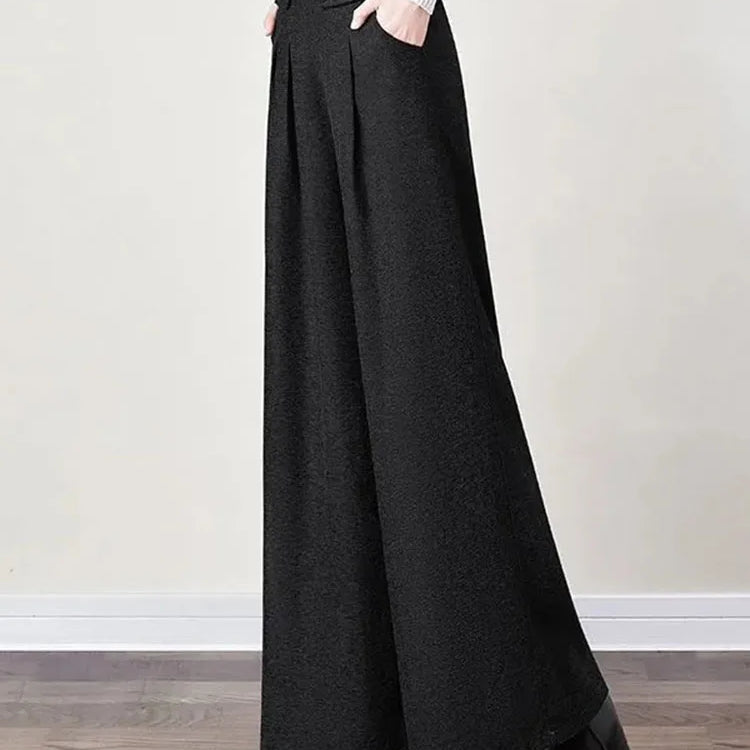 Autumn Winter Woolen Blend Culotte Elegant High Waist Belt Wide Leg Pants Women Baggy Korean Fashion Pantalones Oversize Trouser