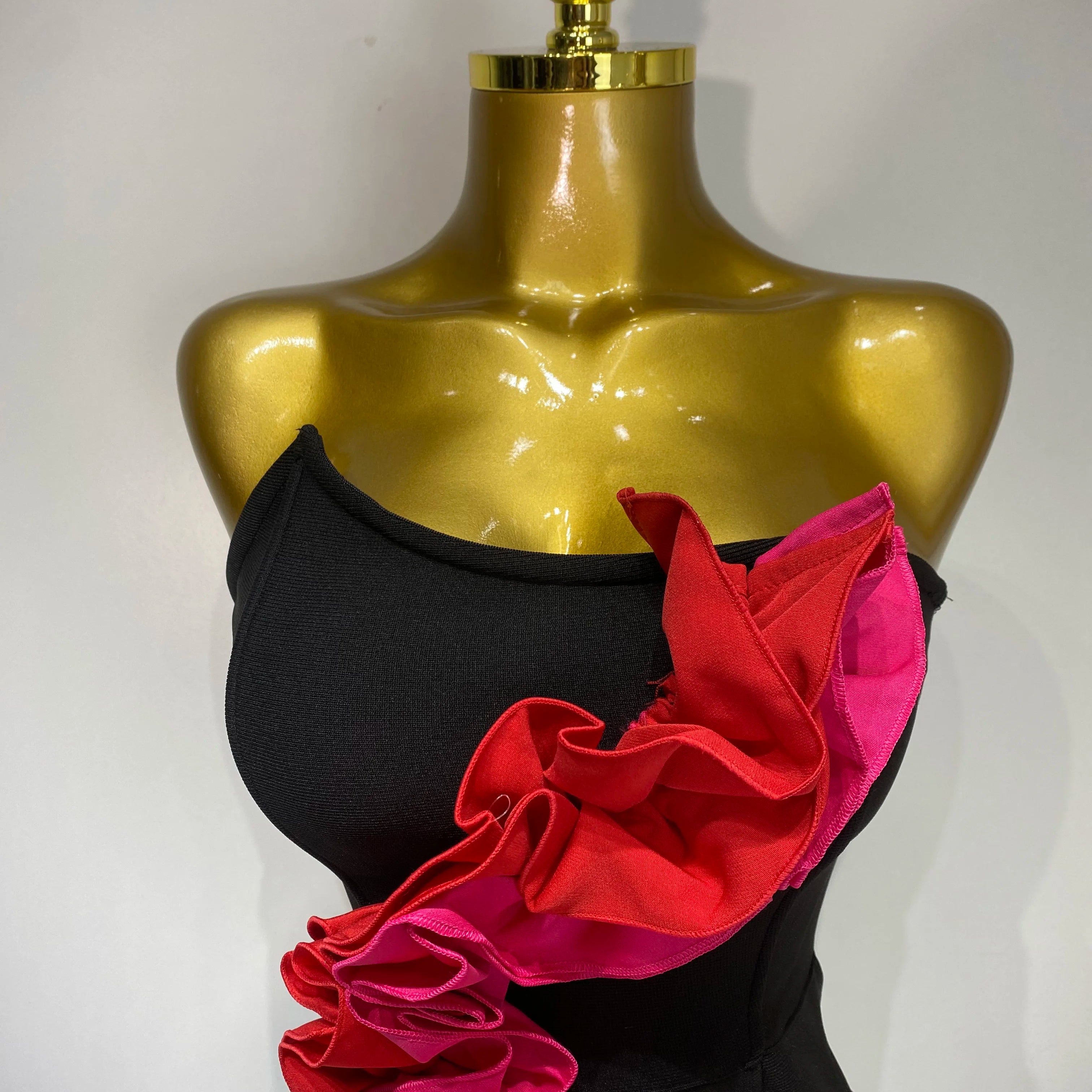 Sexy Strapless Ruffle Black Bodycom Bandage Jumpsuit Fashion High Street Woman Evening Party Elegant Luxury Birthday Rompers