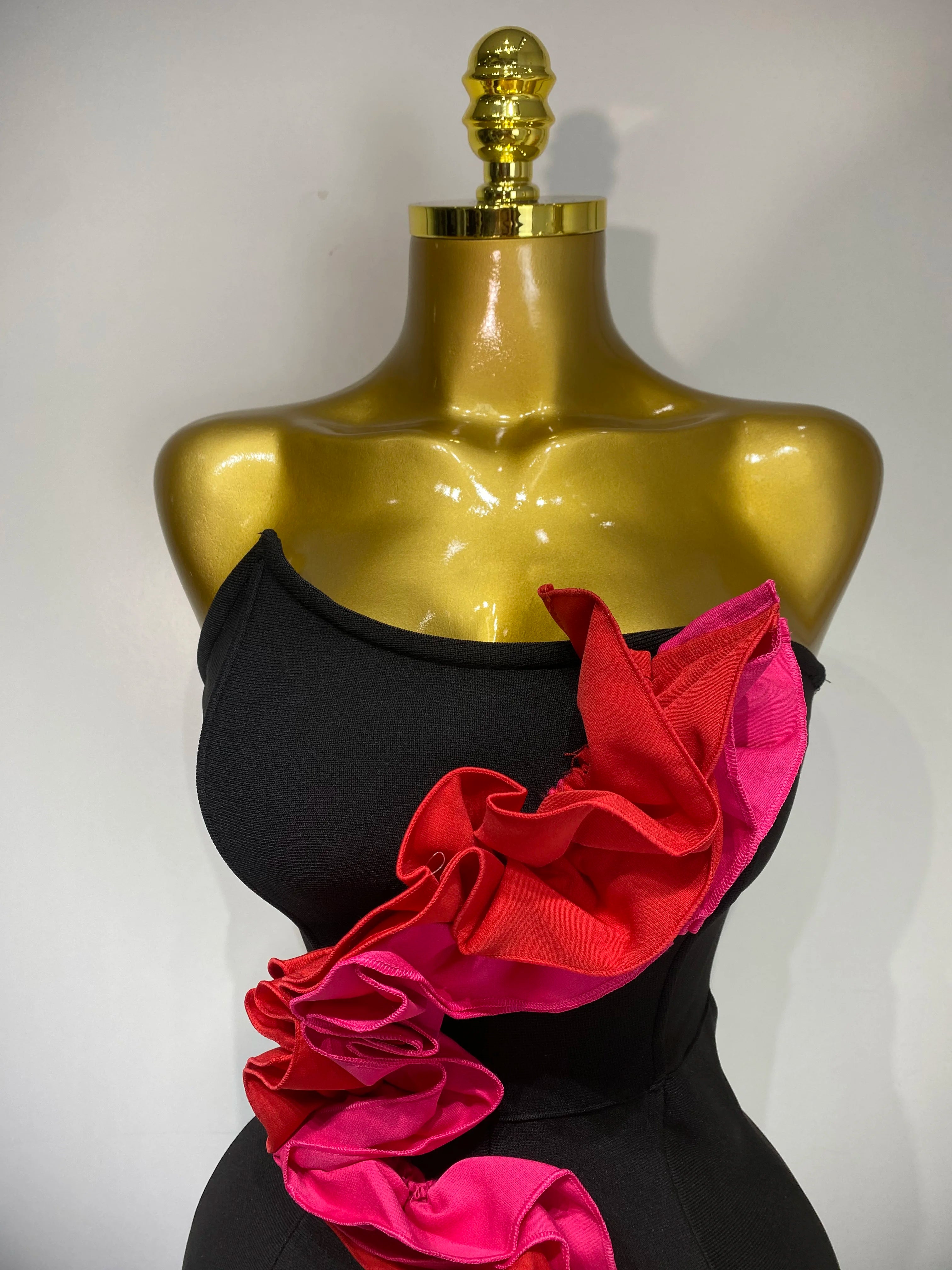 Sexy Strapless Ruffle Black Bodycom Bandage Jumpsuit Fashion High Street Woman Evening Party Elegant Luxury Birthday Rompers