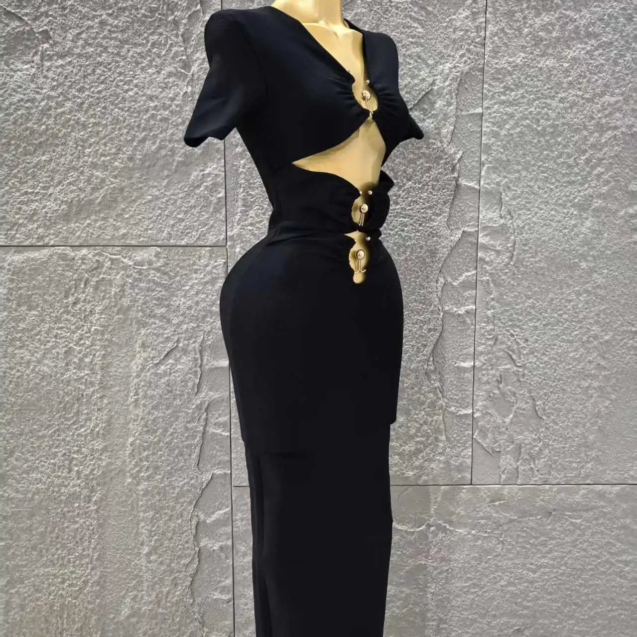 High Women Sexy Short Sleeve Keyholes Bodycon Long Bandage Dress Nightclub Party Birthday Evening Outfit Vestido