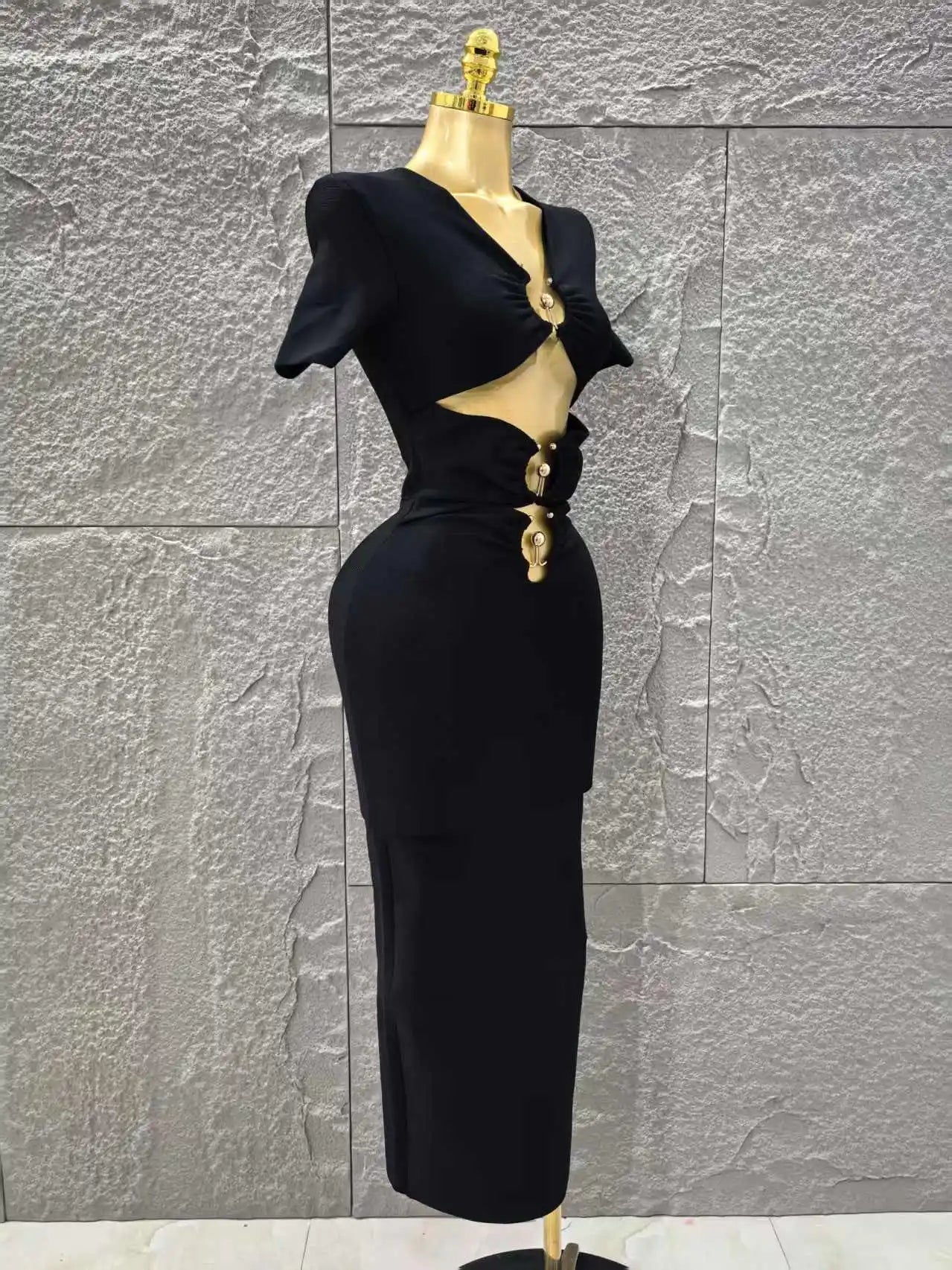 High Women Sexy Short Sleeve Keyholes Bodycon Long Bandage Dress Nightclub Party Birthday Evening Outfit Vestido