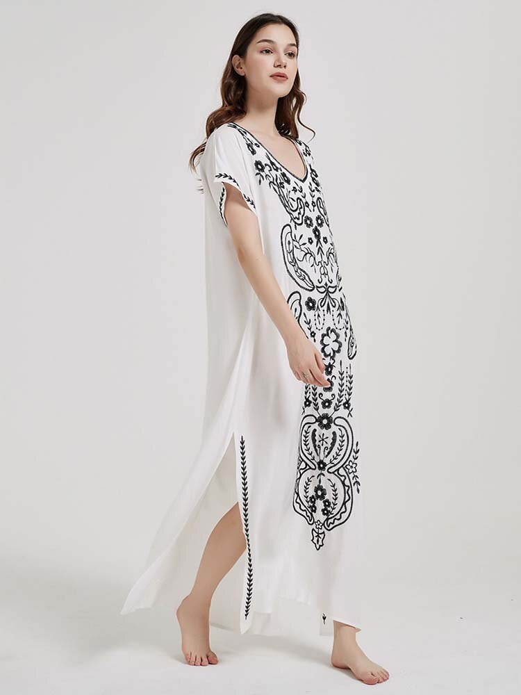 Robe De Plage Embroidery Beach Cover Up Sarong Women Beach Pareo Tunic For Beach Swimwear Color 07 One Size