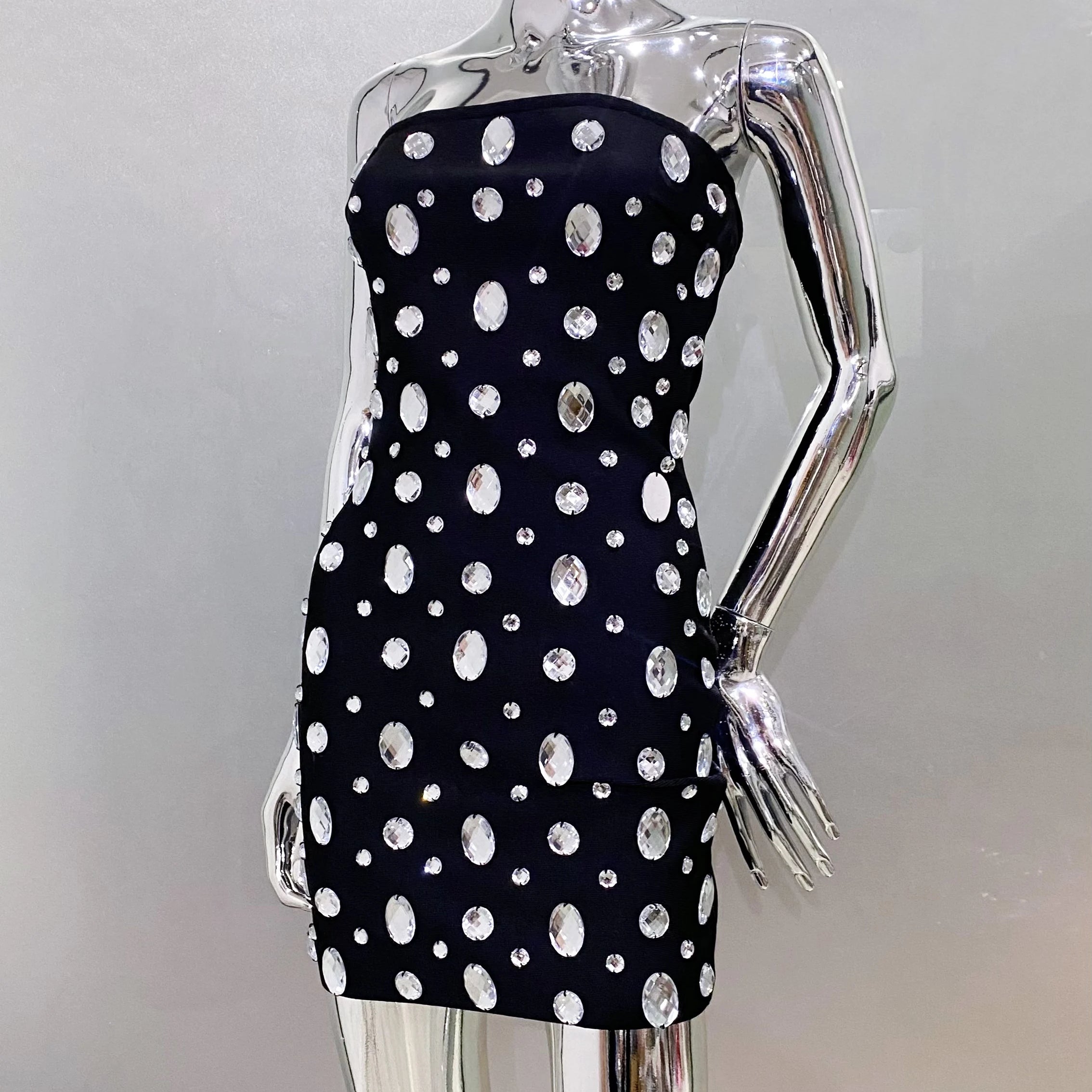 2025 New Luxury Sparking Diamonds Strapless Bandage Mini Evening Dress Sweet Woman Birthday Party Dress Performance costume