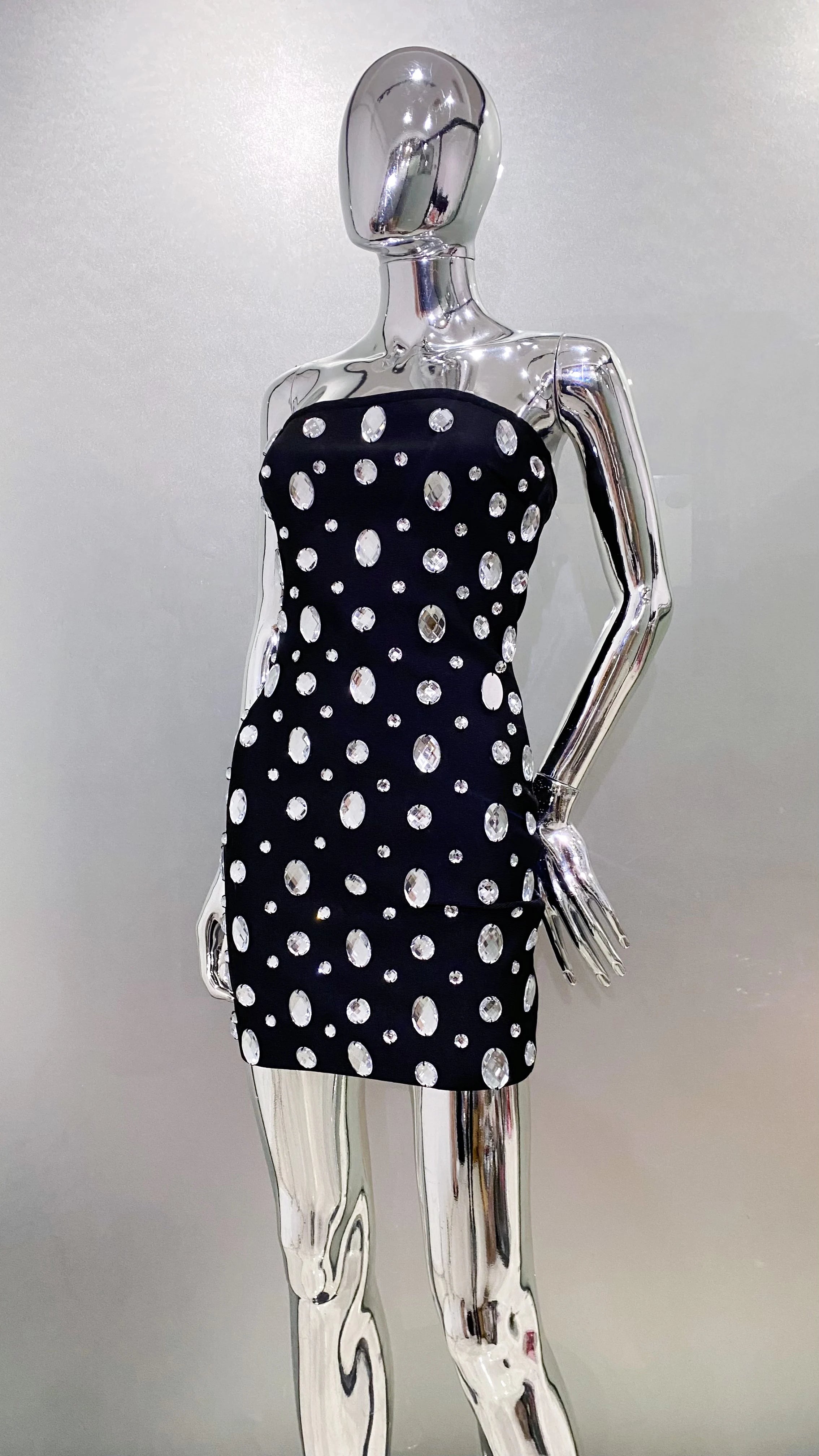 2025 New Luxury Sparking Diamonds Strapless Bandage Mini Evening Dress Sweet Woman Birthday Party Dress Performance costume