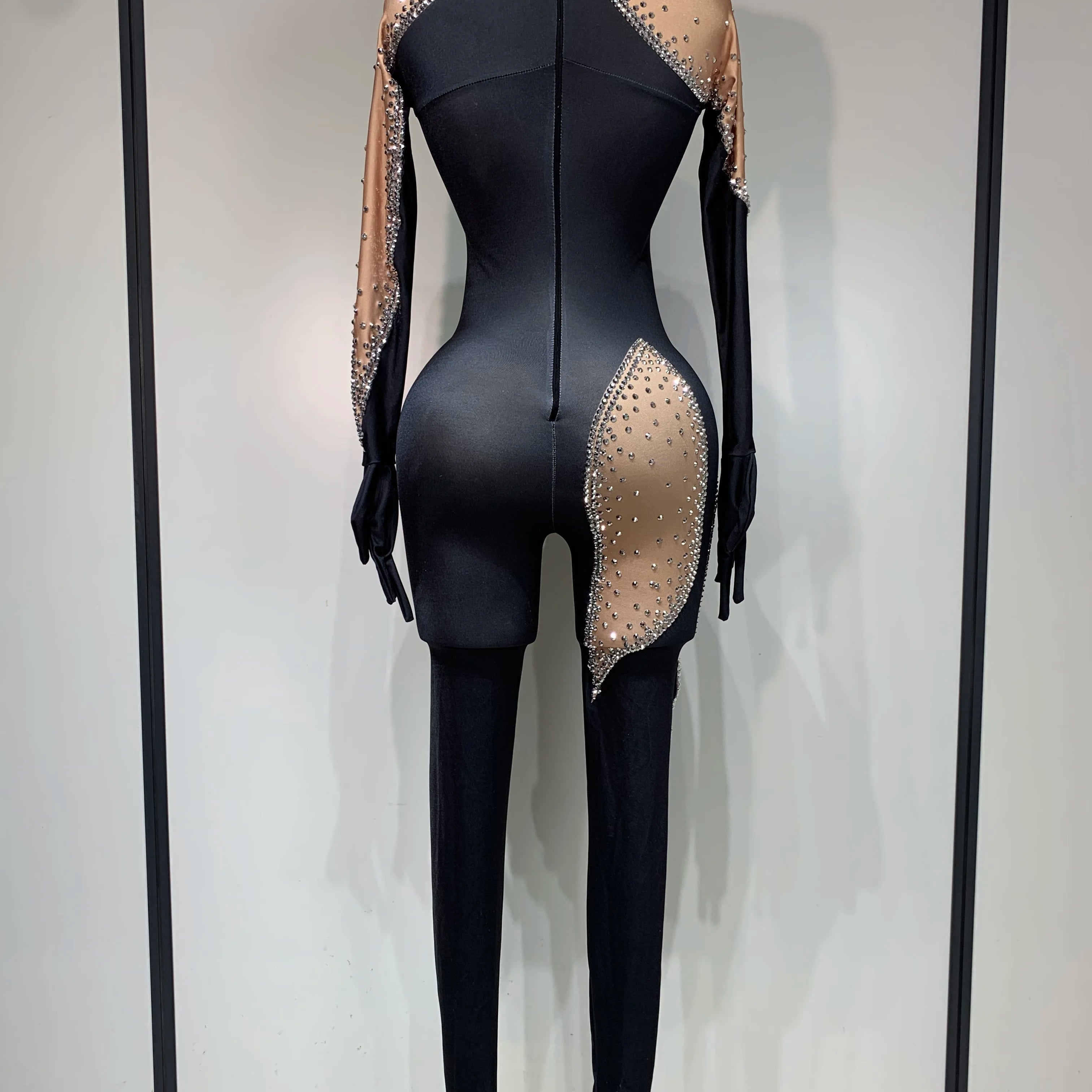 Fashion Sparkly Rhinestone Bodycon Bodysuit Female Singer Dancer Stage Perform Outfit Luxury Birthday Club Drag Queen Costume