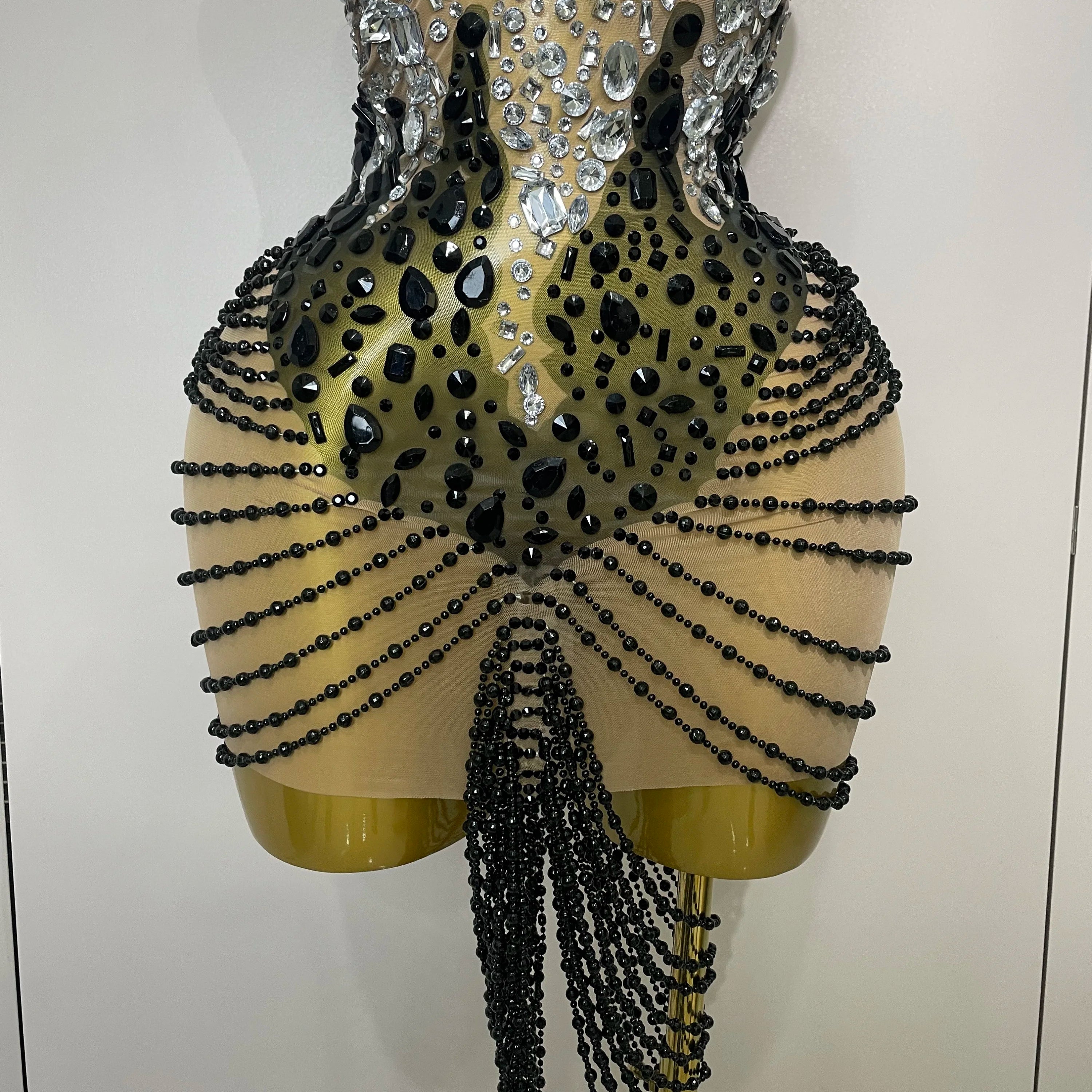 STOCK Sparkly Crystals Beading Short Dress 2025 Women Sexy Mesh Backless Evening Prom Celebrate Birthday Dress Photo Shoot Wear