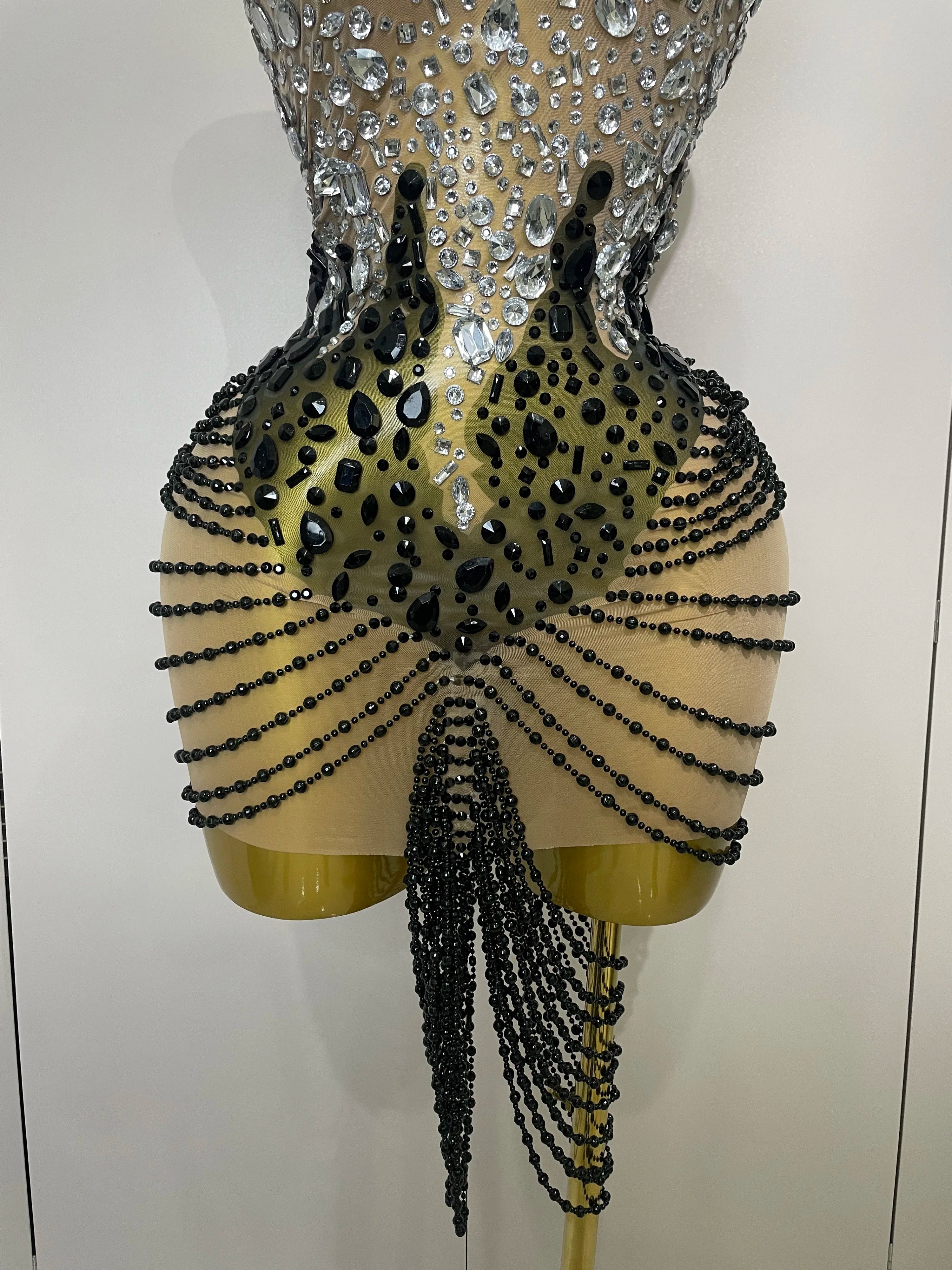 STOCK Sparkly Crystals Beading Short Dress 2025 Women Sexy Mesh Backless Evening Prom Celebrate Birthday Dress Photo Shoot Wear