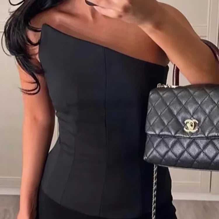 Stylish Women Elegant Cropped Tank Tops Summer Fashion Ladies Vintage Chic Slim Black Top Party Girls Sexy Tanks black