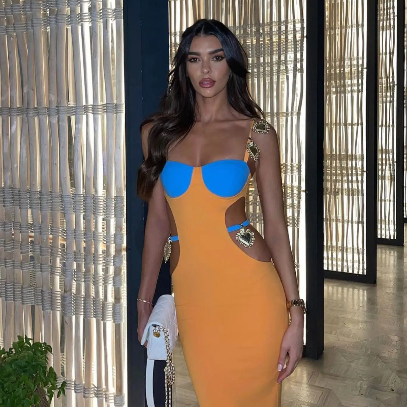 3 Colors Women Sleeveless Sexy Sequined Hollow Out Bodycon Long Rayon Bandage Fashion Cocktail Birthday Maxi Dress