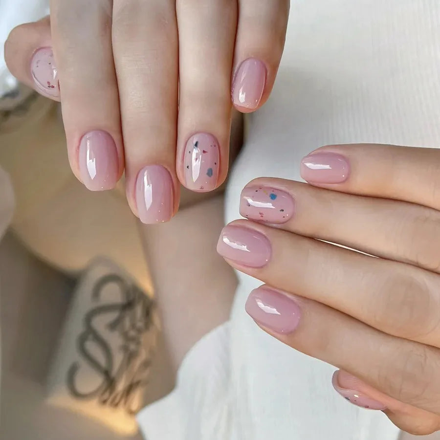 24pcs/set short Medium square fake nails for women gradient nude pink flowers french almond summer tips press on false nail art 1710