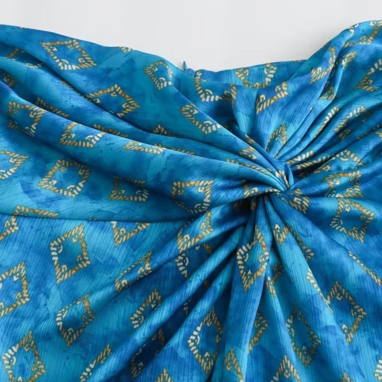 Aonibeier Thin Satin Printed Patchwork Women Long Skirt Traf Summer Zipper High Waist Slit Front Female Maxi Skirt Y2K Beachwear