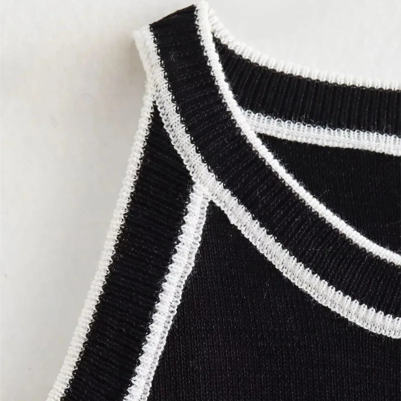 TRAF Tops for Women Crop Top Black Sexy Sleeveless Knitted Fabric Women's Vest Tank top Female youthful women's clothing