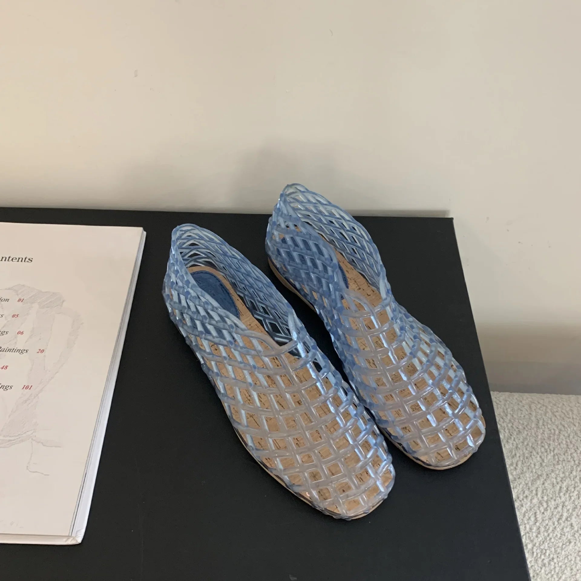 Summer Jellies Shoes Women Fashion Transparent Mesh Hollow Out Beach Shoes Ladies Flat Sandals Colourful Round Toe Jelly Sandals Blue