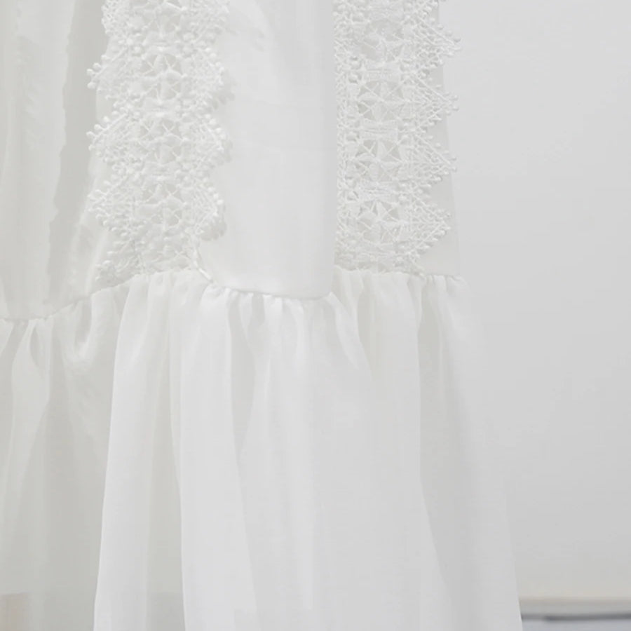 White Spliced Lace Minimalist Dresses for Women V Neck Sleeveless Temperamnet Long Dress Female Fashion Clothes New