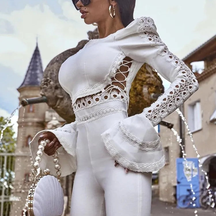 Women Winter Style Sexy Long Sleeve Flare Black White Two Pieces Bandage Set 2022 Celebrity Designer Fashion Party Women's Set