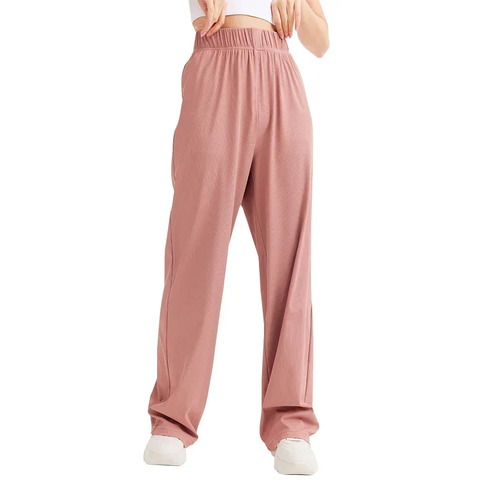 OhSunny Women Sweatpants High Waist Sport Running Gym Outdoor Anti-UV Stretch Loose Ladies Girls Drawstring Sunscreen Long Pants Pink