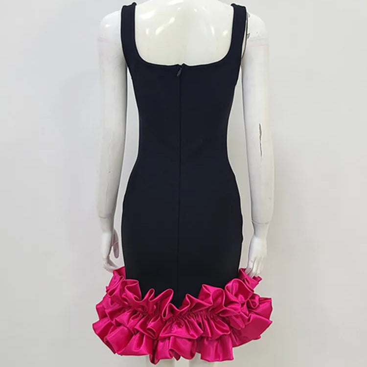 Women Summer Sexy Sleeveless Tank Black Hot Pink White Mini Bodycon Bandage Dress 2023 Elegant Party Stage Performance Dress