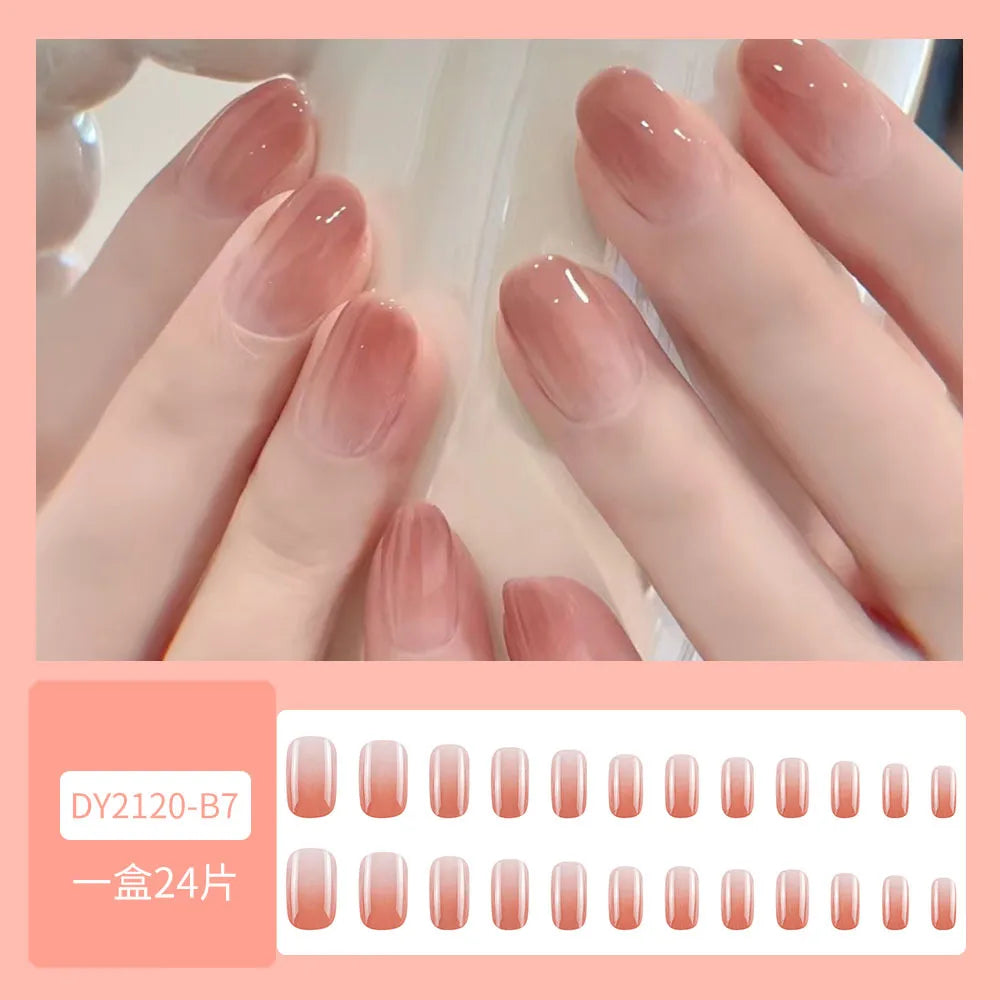 24pcs Nude Pink False Nails Sweet Gradient Pink Almond Fake Nail Tips Wearable Detachable INS Simple Nude Color Press on Nails 2