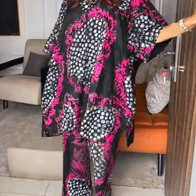 Plus Size 5XL VONDA Women Vintage Pant Sets Print Long Top and Wide Leg Pants Casual Loose 2pcs Two-piece Summer Bohemian Outfit