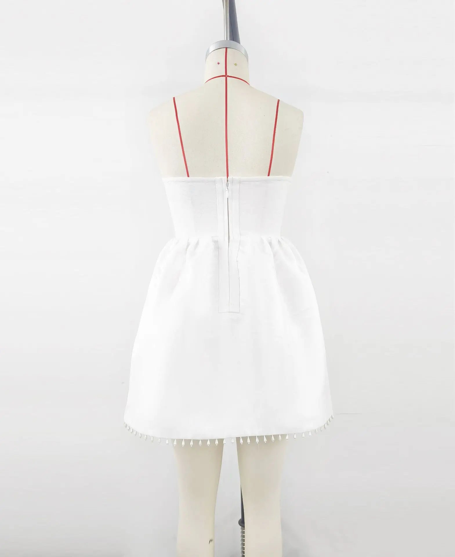 Black White Color Women Sexy Strapless Shinning Diamond Lace A-line Mini Dress Birthday Party Cute Girls'Phot Shoot Dress