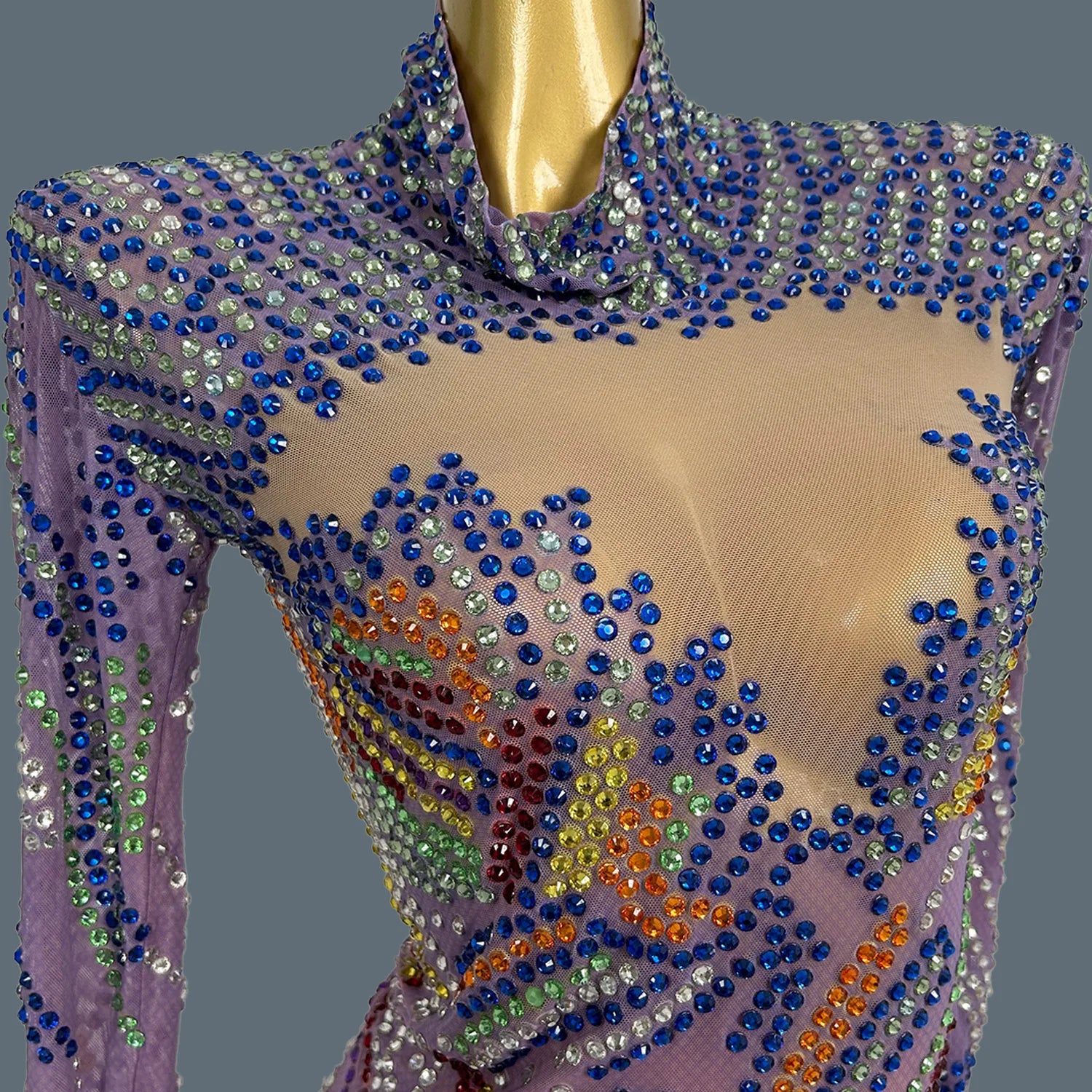 Sparkly Multicolour Rhinestone Mini Dress Sexy Women See Through Mesh Event Short Dress Birthday Party Photo Shoot Wear Malanhui