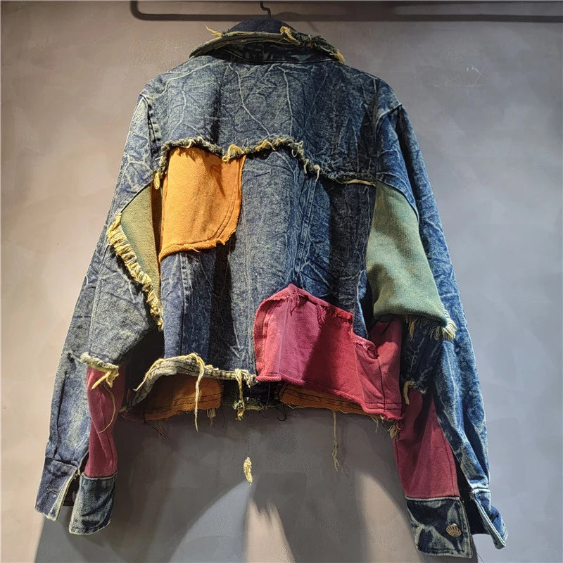 Autumn New Fashion Vintage Denim Fashion Set For Women Loose Long Sleeve Jacket Elastic Waist Wide-Leg Pants 1A07534