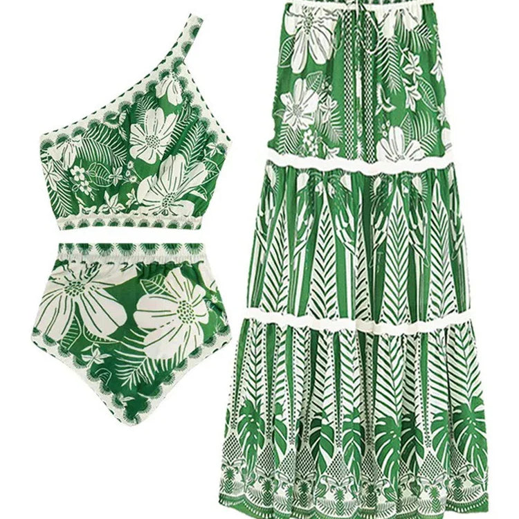 Sexy One Shoulder Printed Swimwear Women 2023 Vintage High Waisted One Piece Swimsuit with Cover Up for Beach Vacation, Swim ML022g1