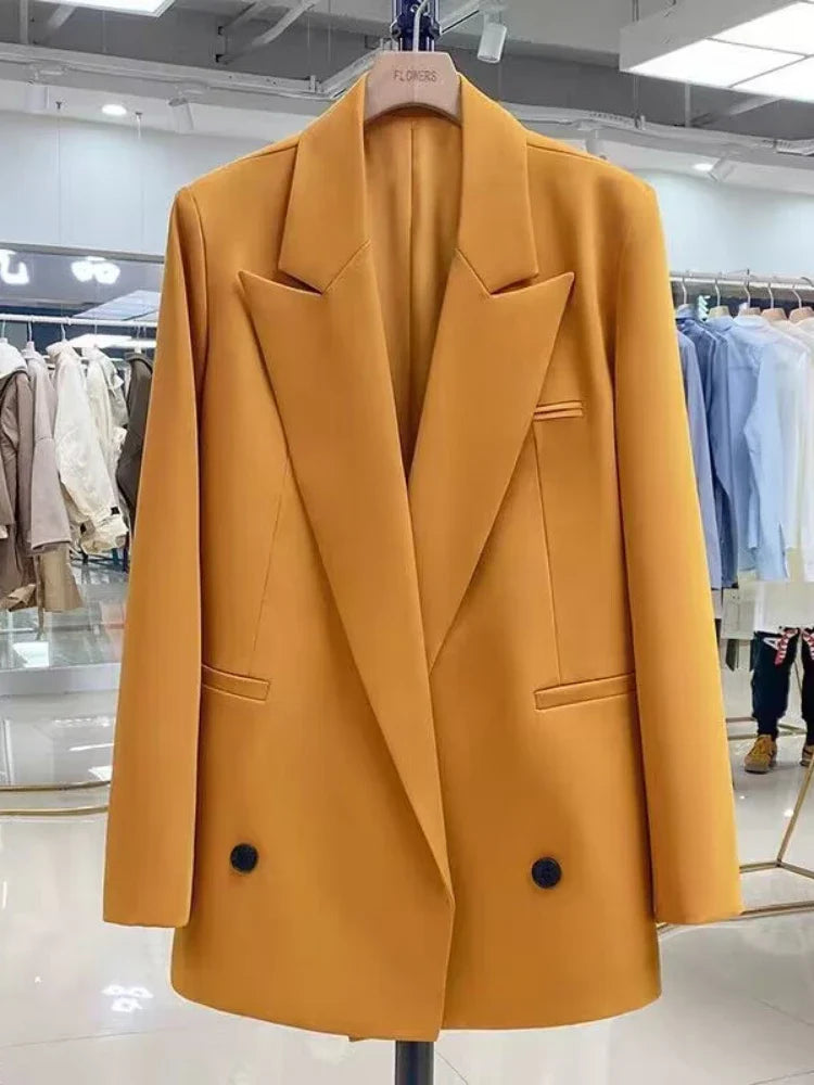 Chic Office Lady Blazer Women's Coats Spring Autumn Female Tops Street Trend Ladies Outerwear Blazers for Women Jacket Clothing Orange Orange