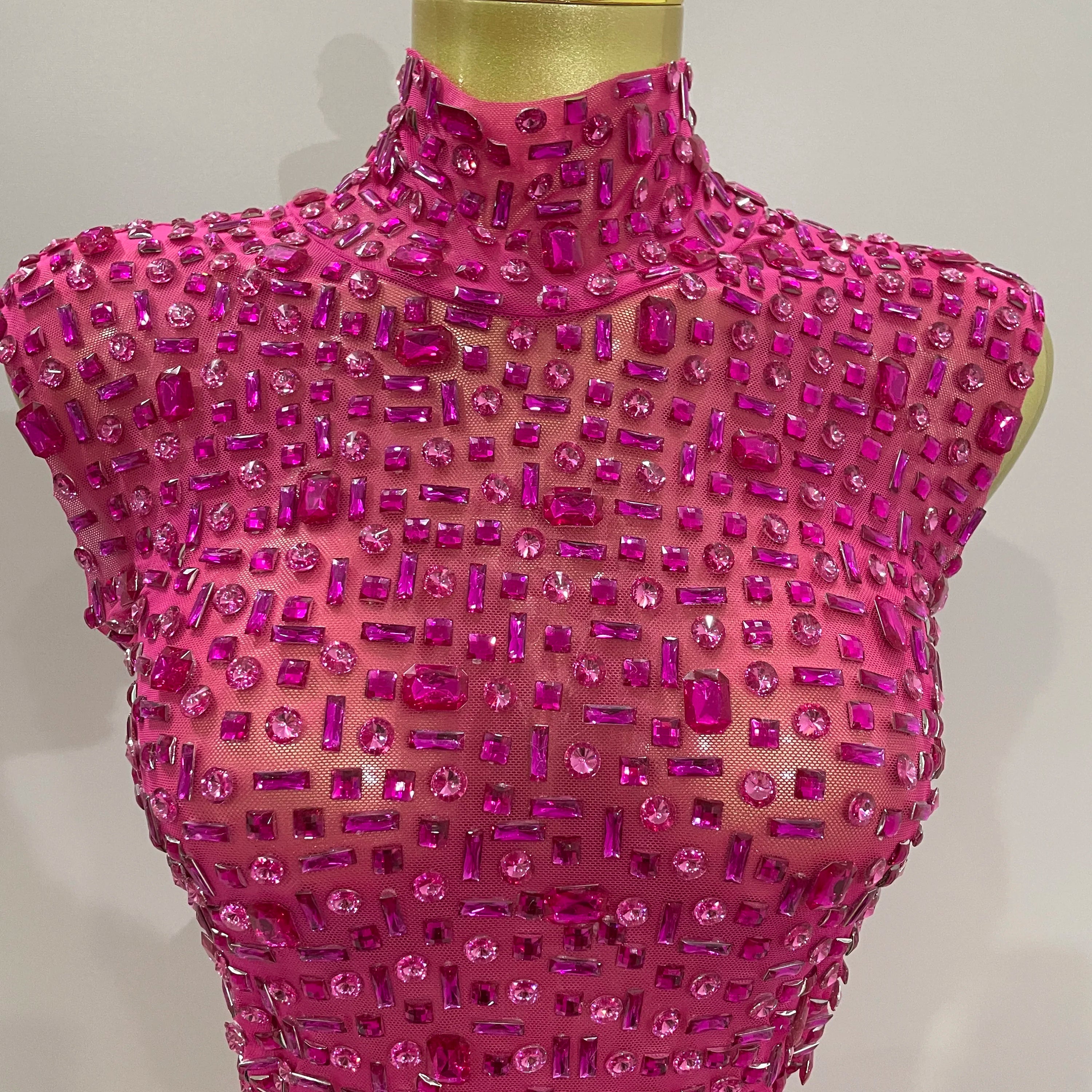 Sexy Sparkly Crystal Diamonds Mesh See Through Long Dress 2025 New Women Elegant Party Costume Singer Stage Performance Outfit