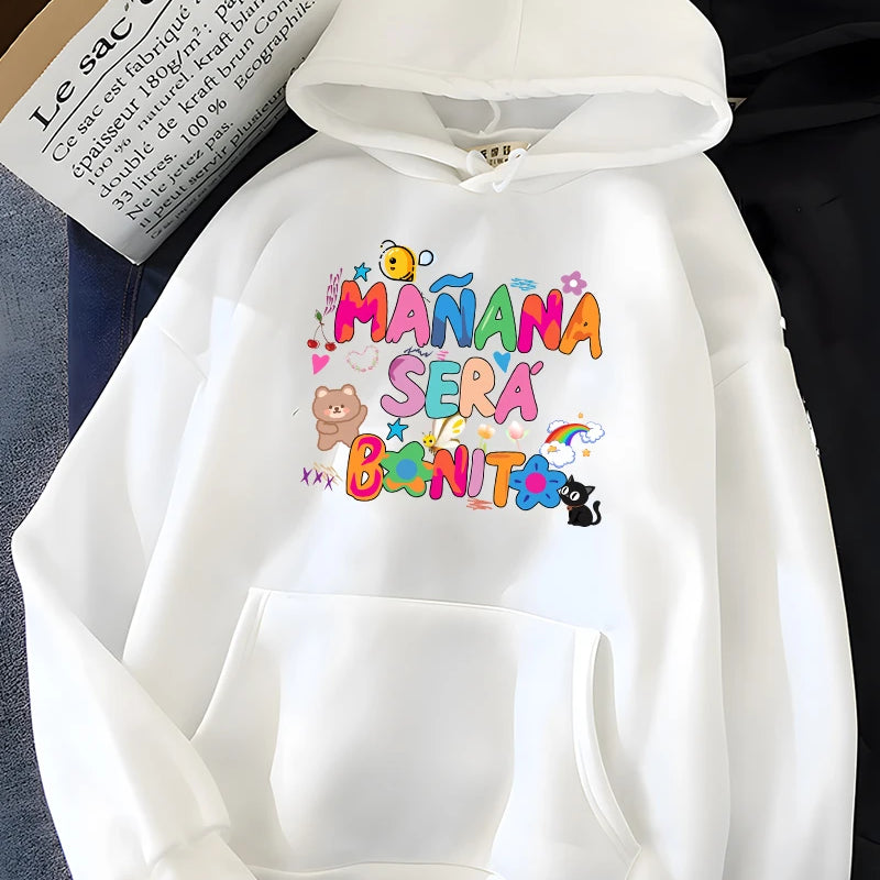 Rainbow Letter Print Women Sweatshirt Soft Warm Casual Female Hoodies Autumn Loose Fleece Tops for Girls White