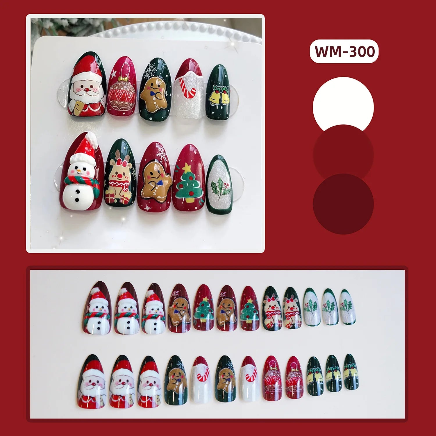 24pcs Cute Santa Claus Press on Nails Christmas Tree Gingerbread Man Fake Nails Sweet Red Almond False Nails New Year Xmas Gift 1