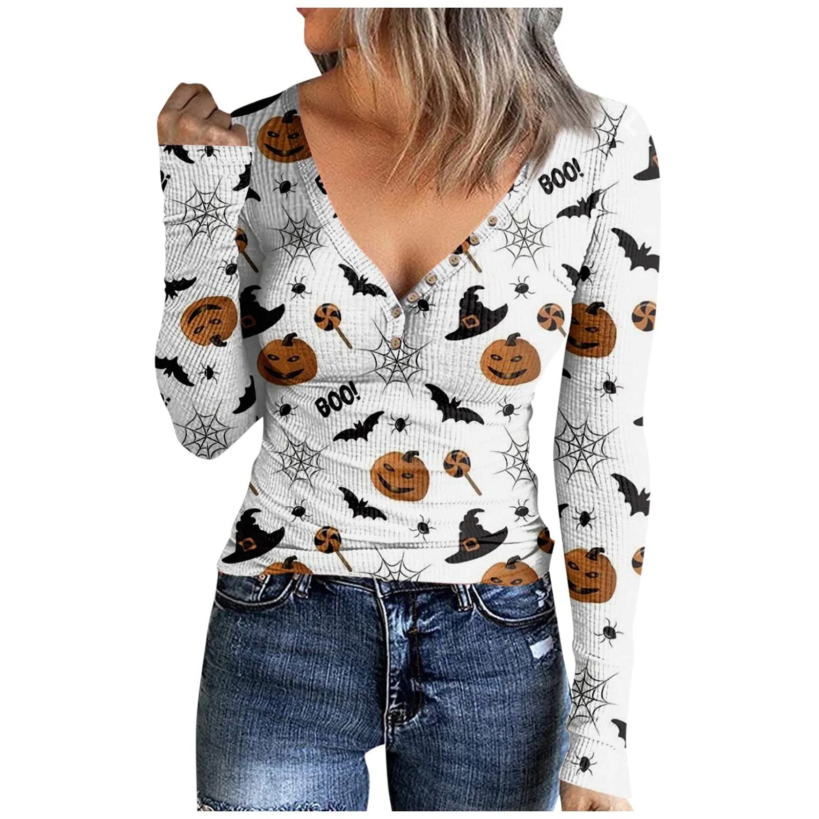 Oversized Hoodie Elegant V Neck Women Pullover Winter 2024 Casual Long Sleeves Halloween Women Sweatshirts Худи Оверсайз White